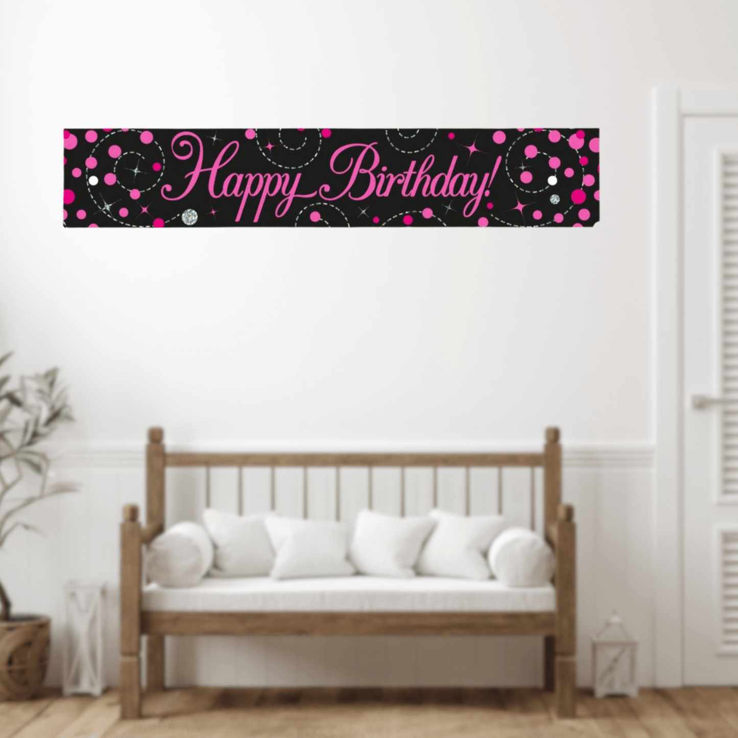 9ft Sparkling Fizz Black & Pink Birthday Banner – Elegant Party Decoration | The Party Hut