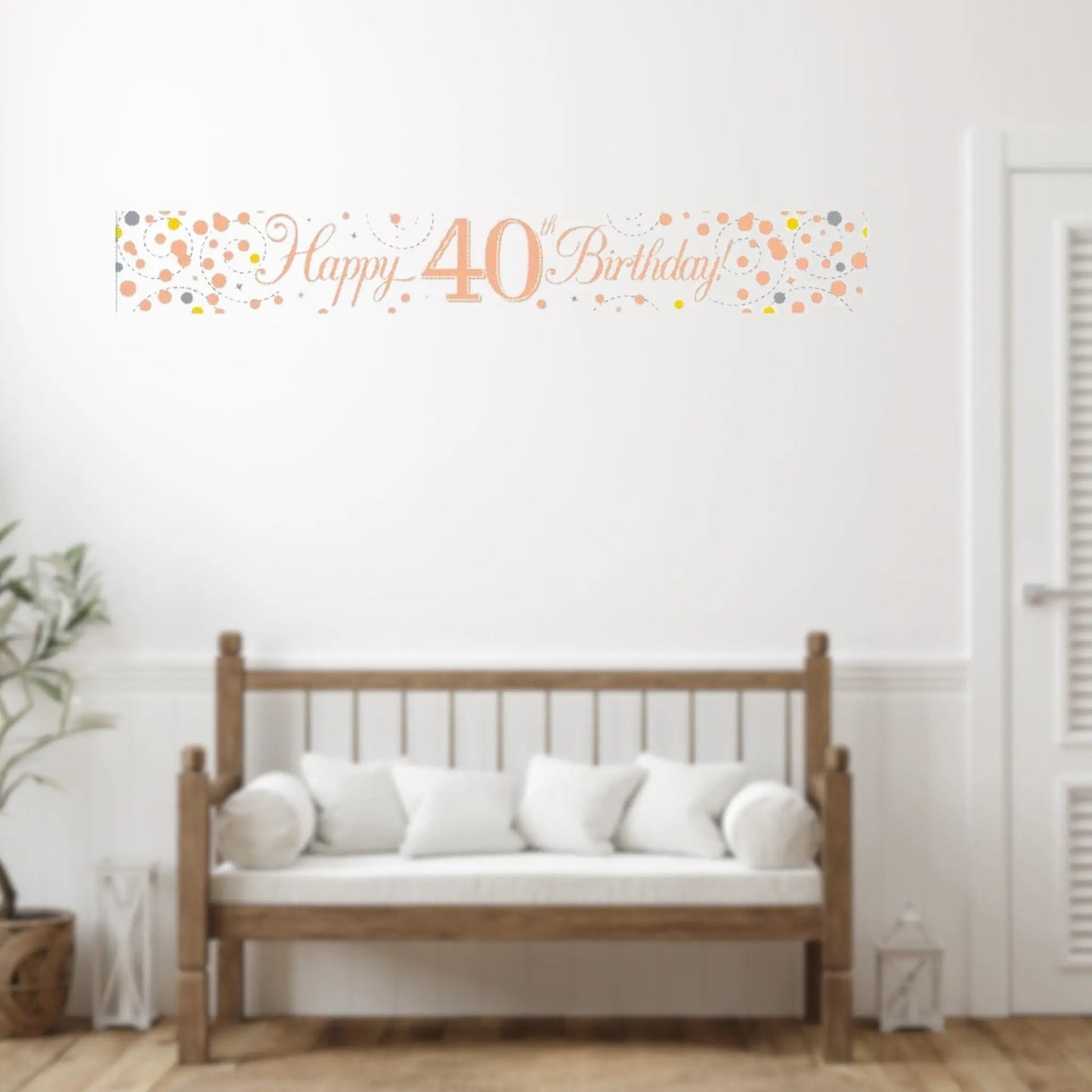 9ft White & Rose Gold 40th Birthday Banner – Elegant Milestone Decoration | The Party Hut