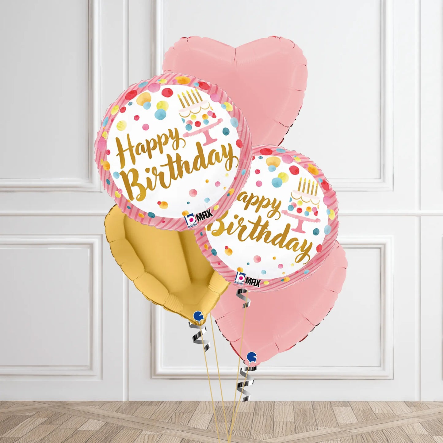 Delightful Birthday Cake Balloon Bouquet – Pink & Gold | The Party Hut