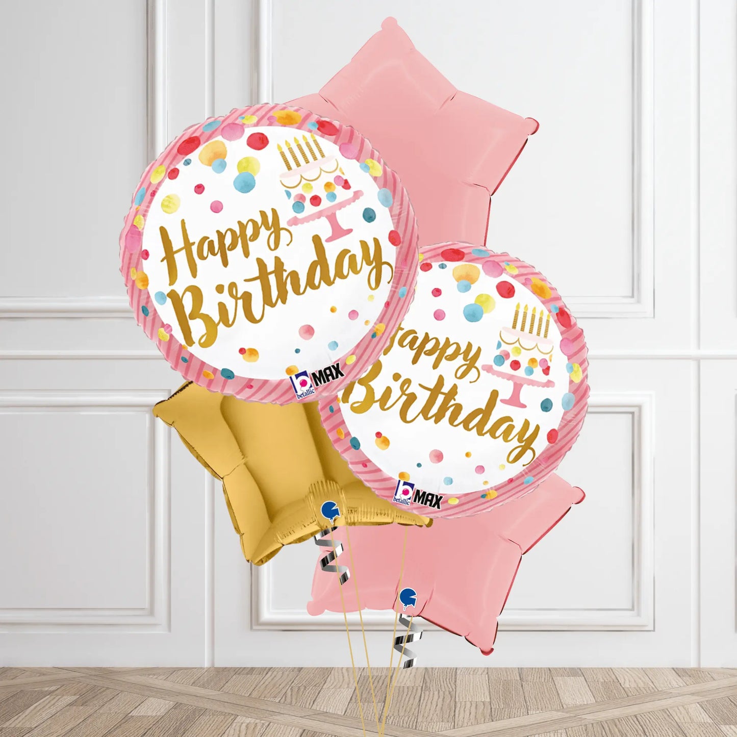 Delightful Birthday Cake Balloon Bouquet – Pink & Gold | The Party Hut