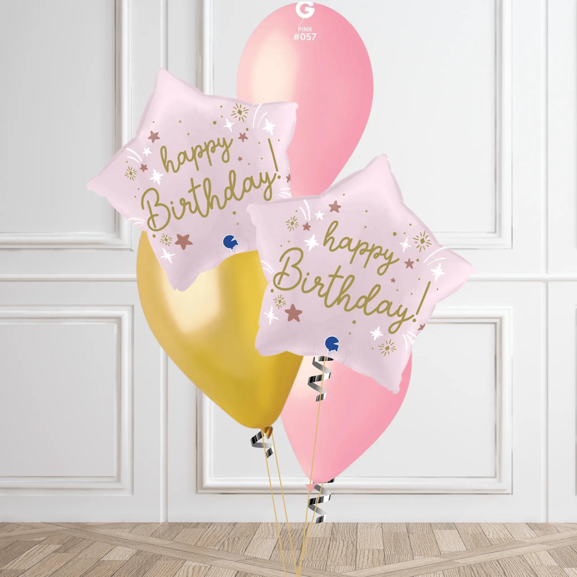 Elegant Starry "Happy Birthday" Balloon Bouquet – Pink & Gold Celebration