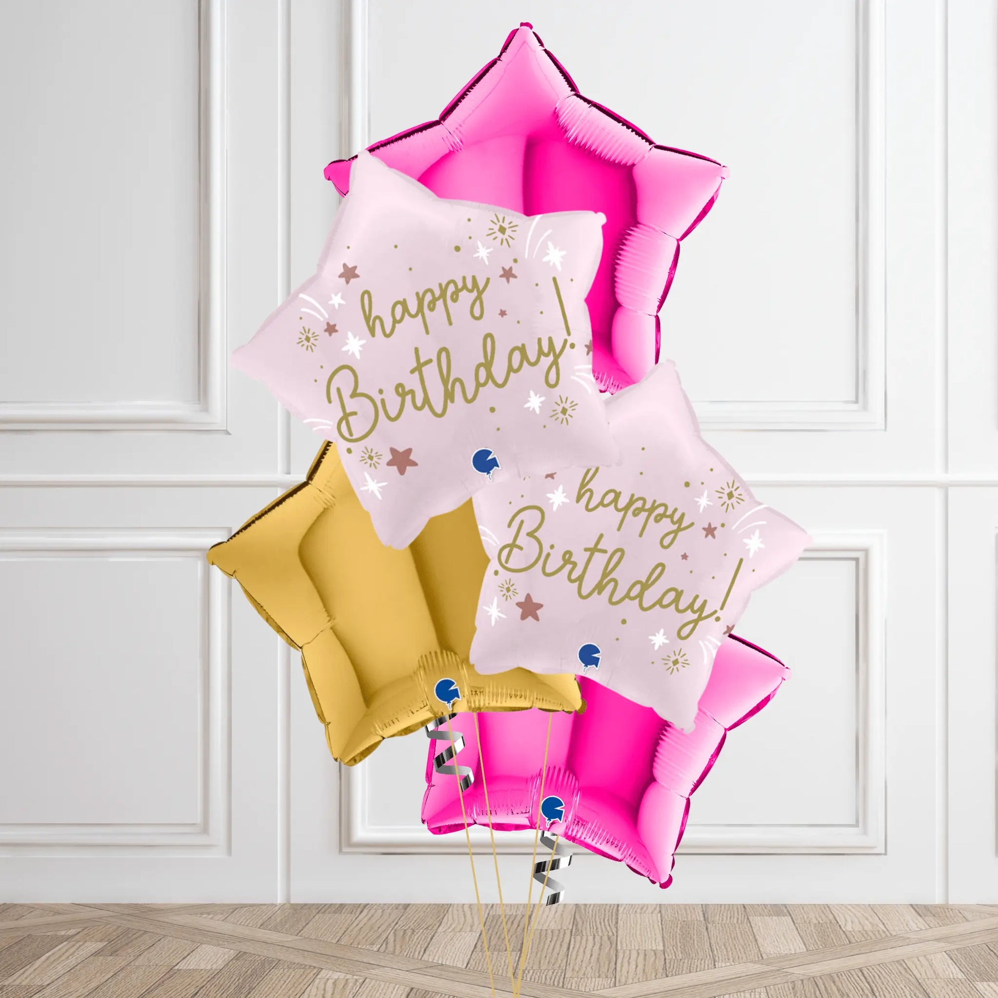 Elegant Starry "Happy Birthday" Balloon Bouquet – Pink & Gold Celebration