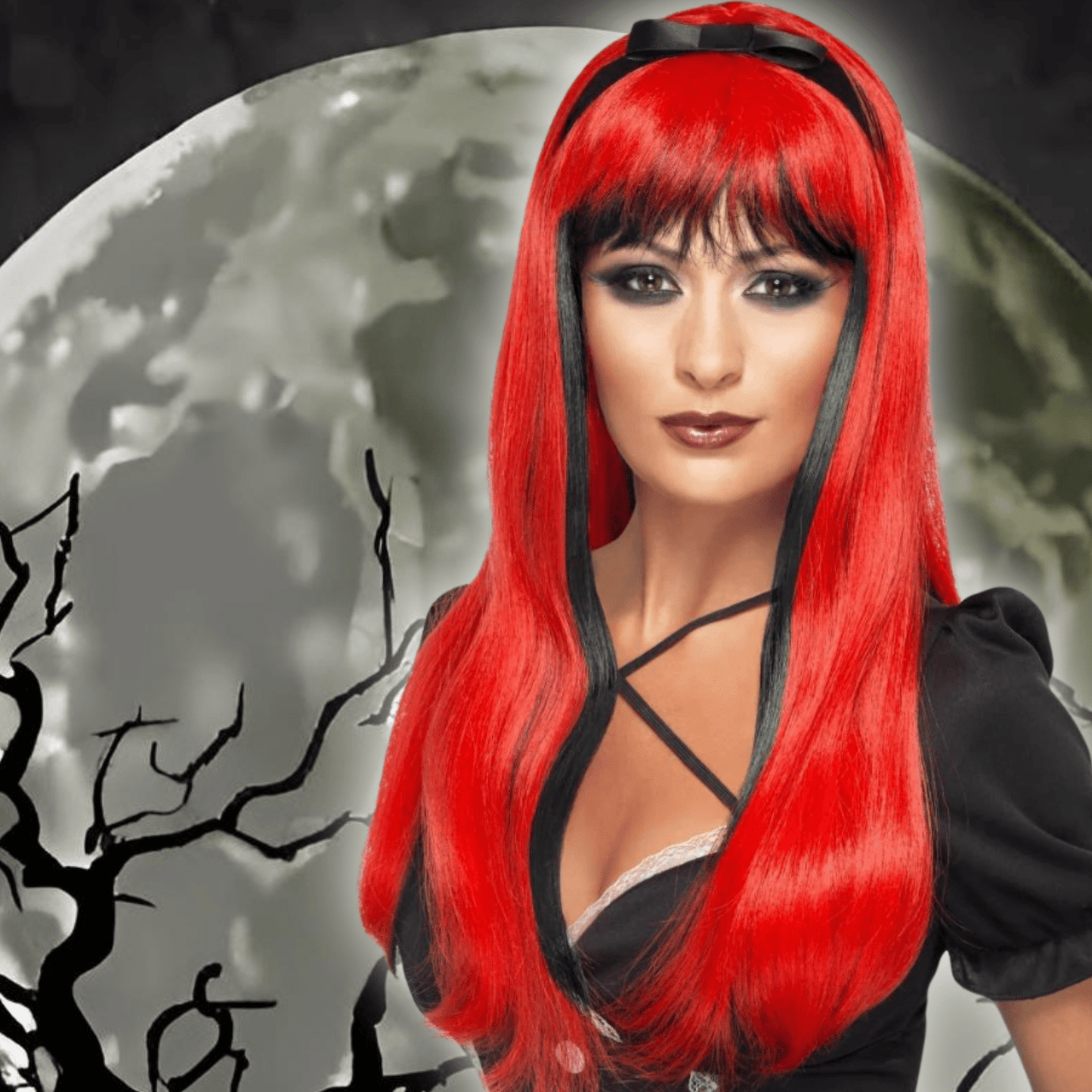 Bewitching Red and Black Wig - Spellbinding Seductress | The Party Hut