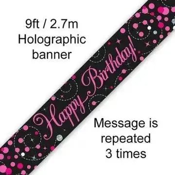 Birthday Banner - Pink Sparkle 9ft | The Party Hut