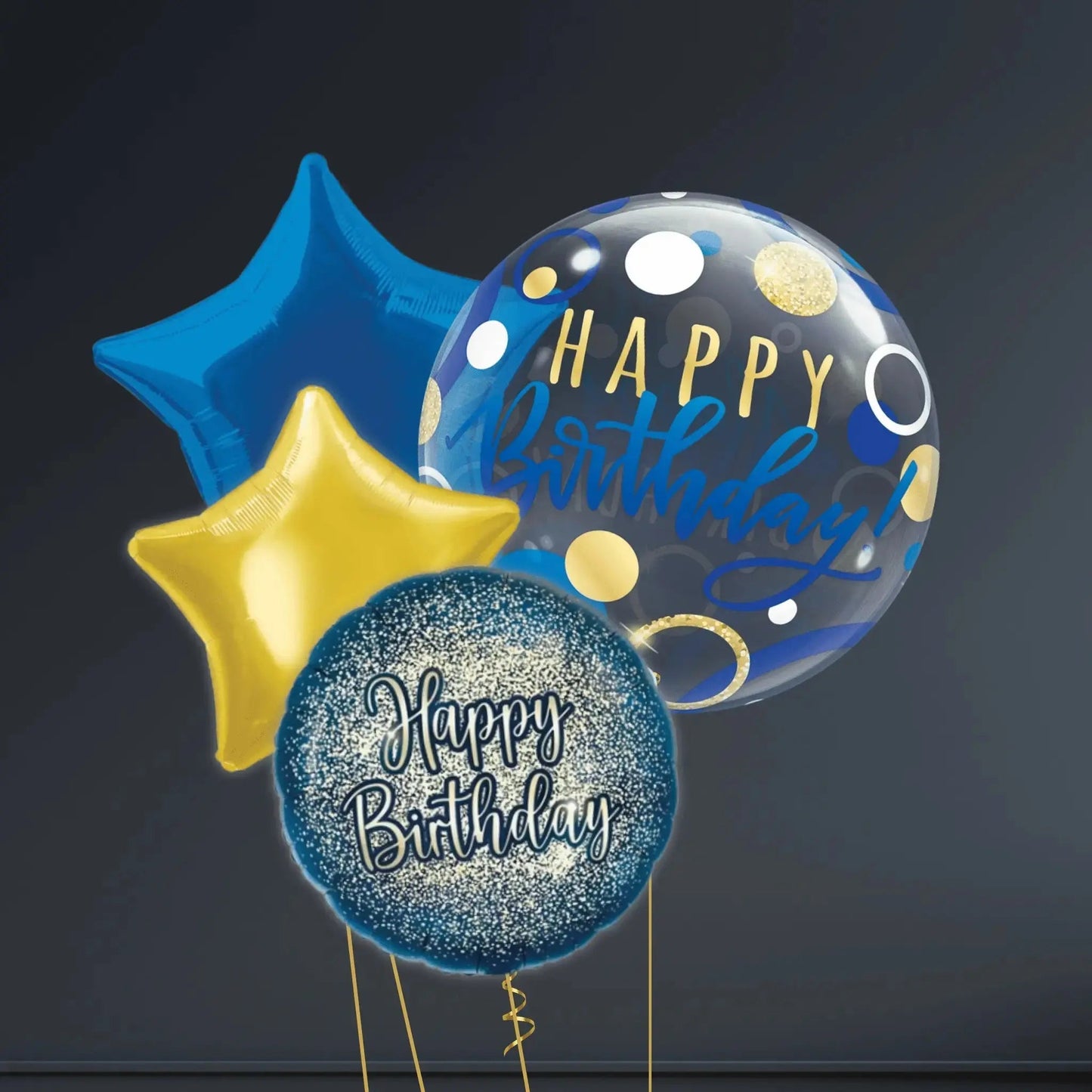 Birthday Blue & Gold Dots 22" Round Foil Balloon | The Party Hut