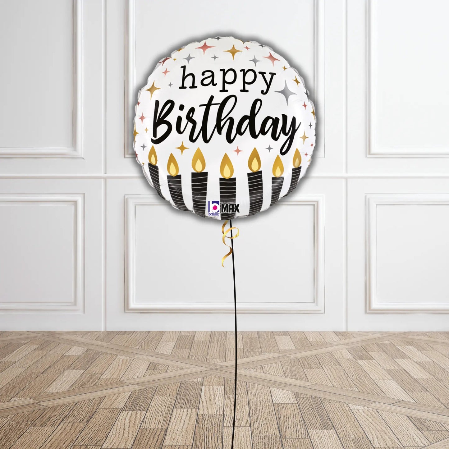 Black & Gold Candle Birthday Balloon Bouquet | The Party Hut