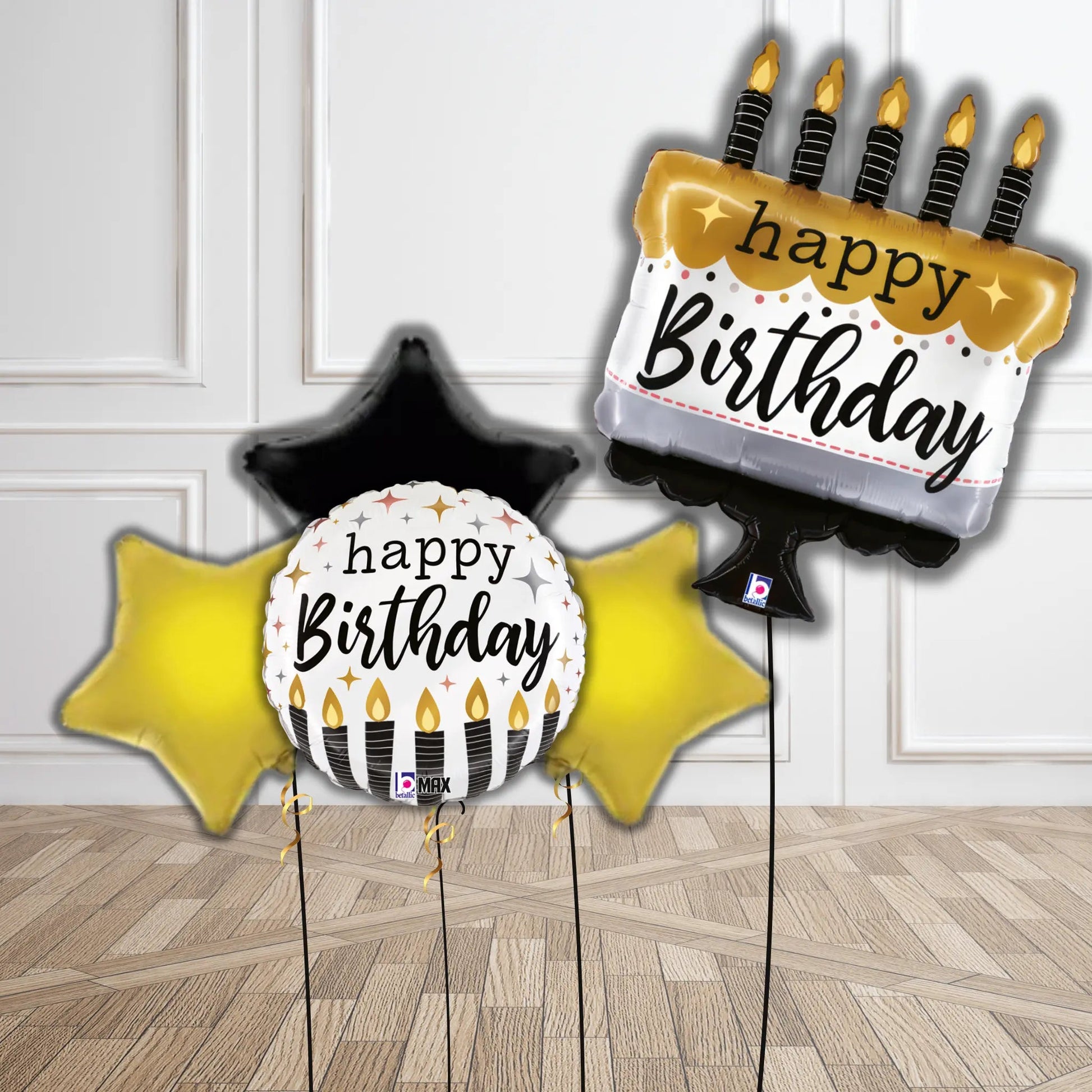 Black & Gold Candle Birthday Balloon Bouquet