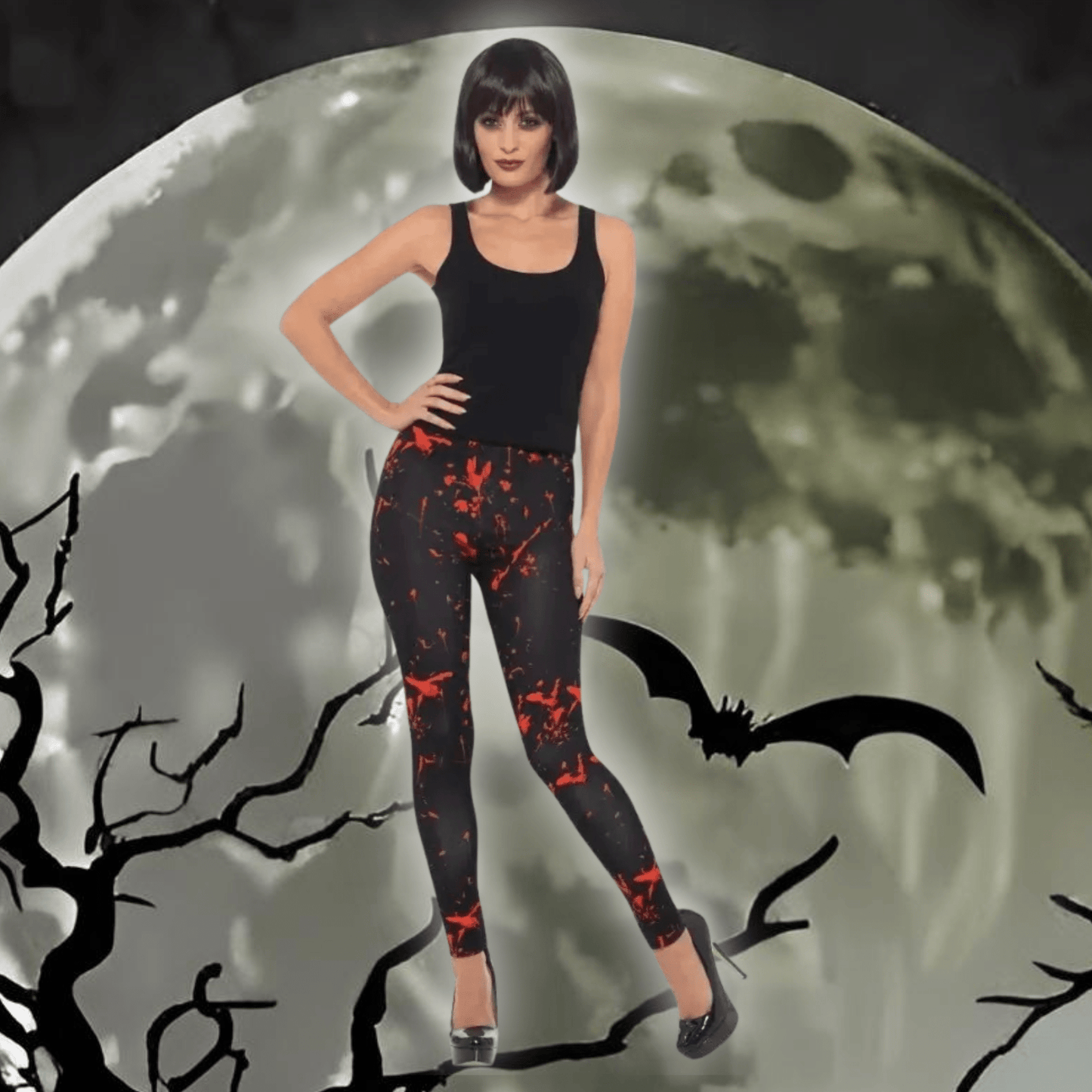 Black Horror Leggings - Spooky Chic Costume Accessory | The Party Hut