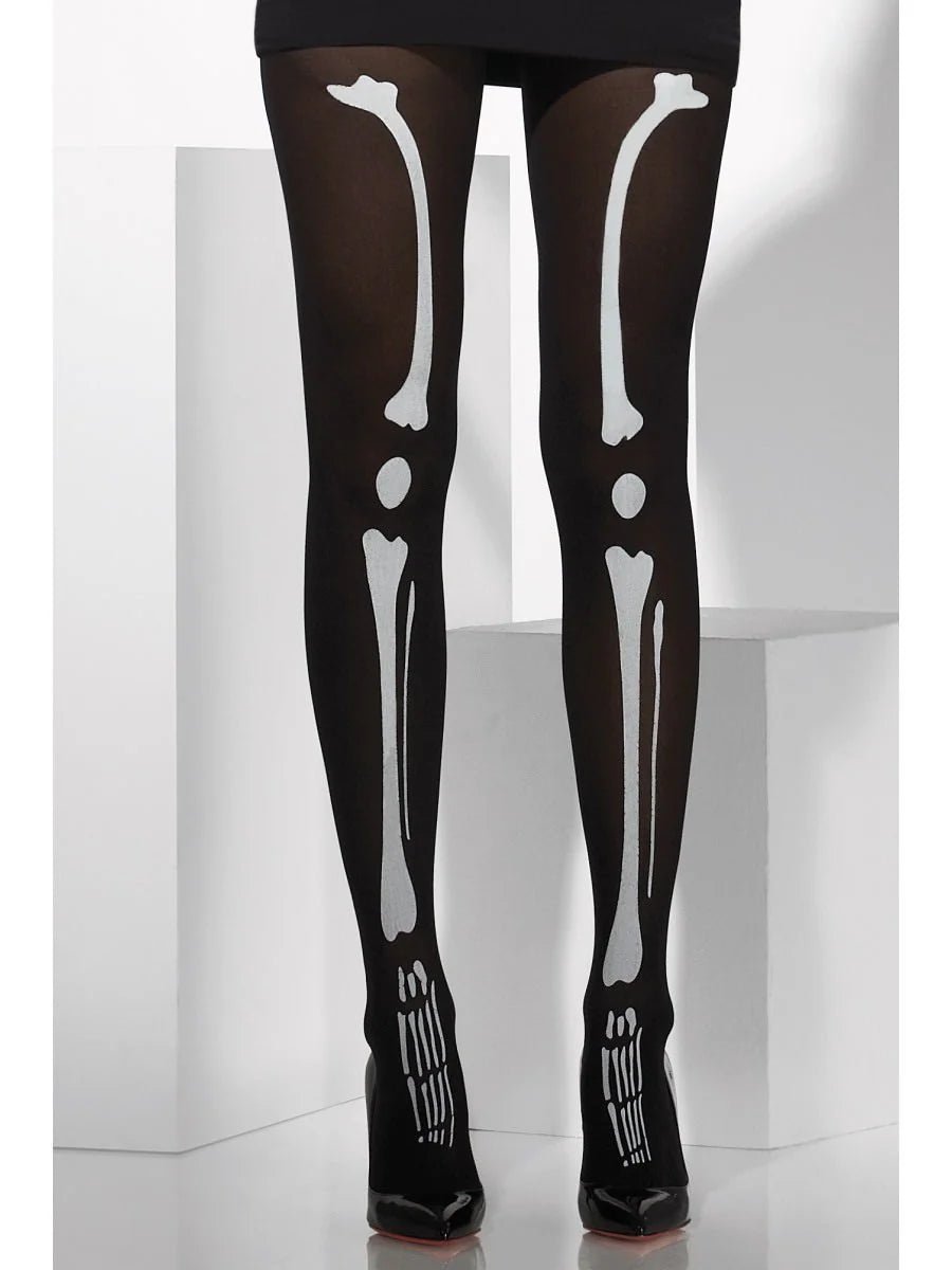 Black Opaque Tights with Skeleton Print