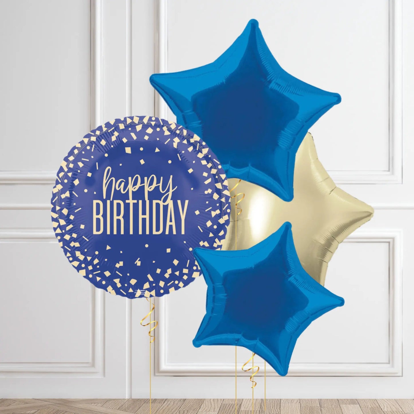 Blue & Gold Happy Birthday Balloon Bouquet | The Party Hut