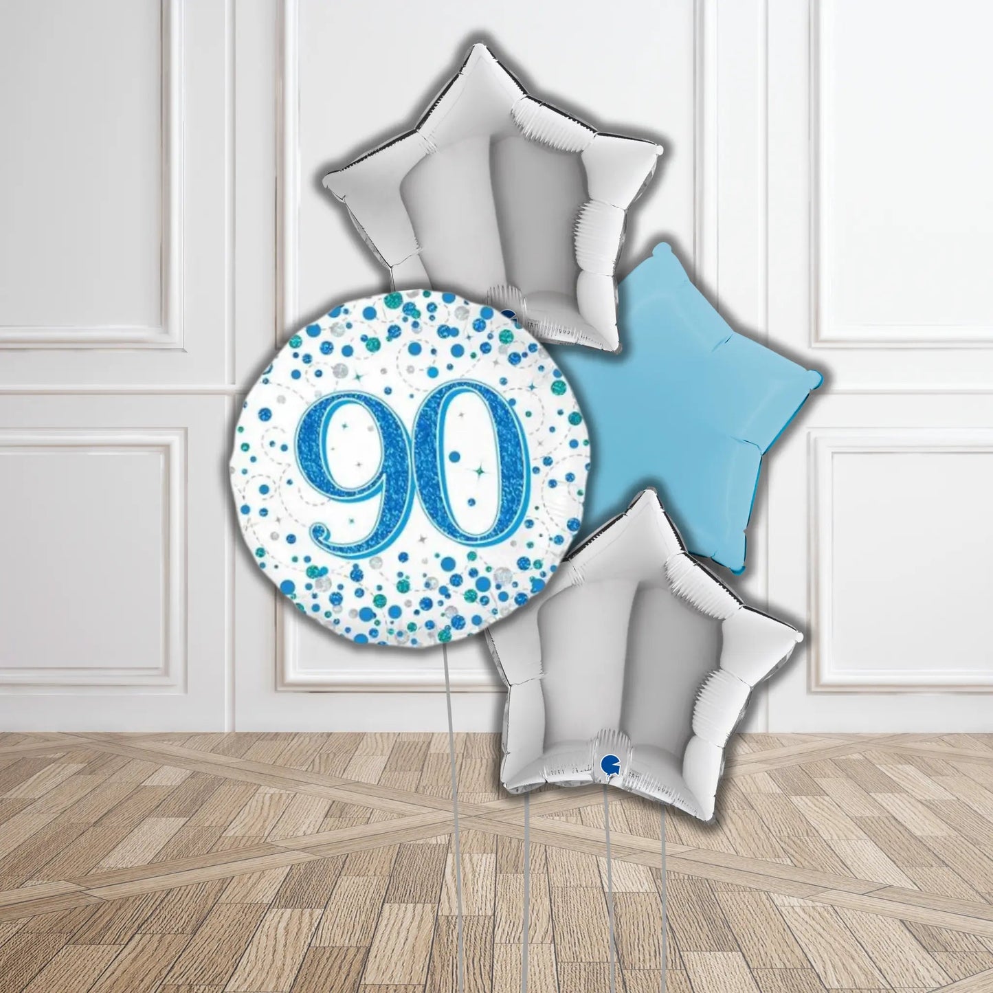 Blue & Silver Happy Birthday Balloon Bouquet | The Party Hut