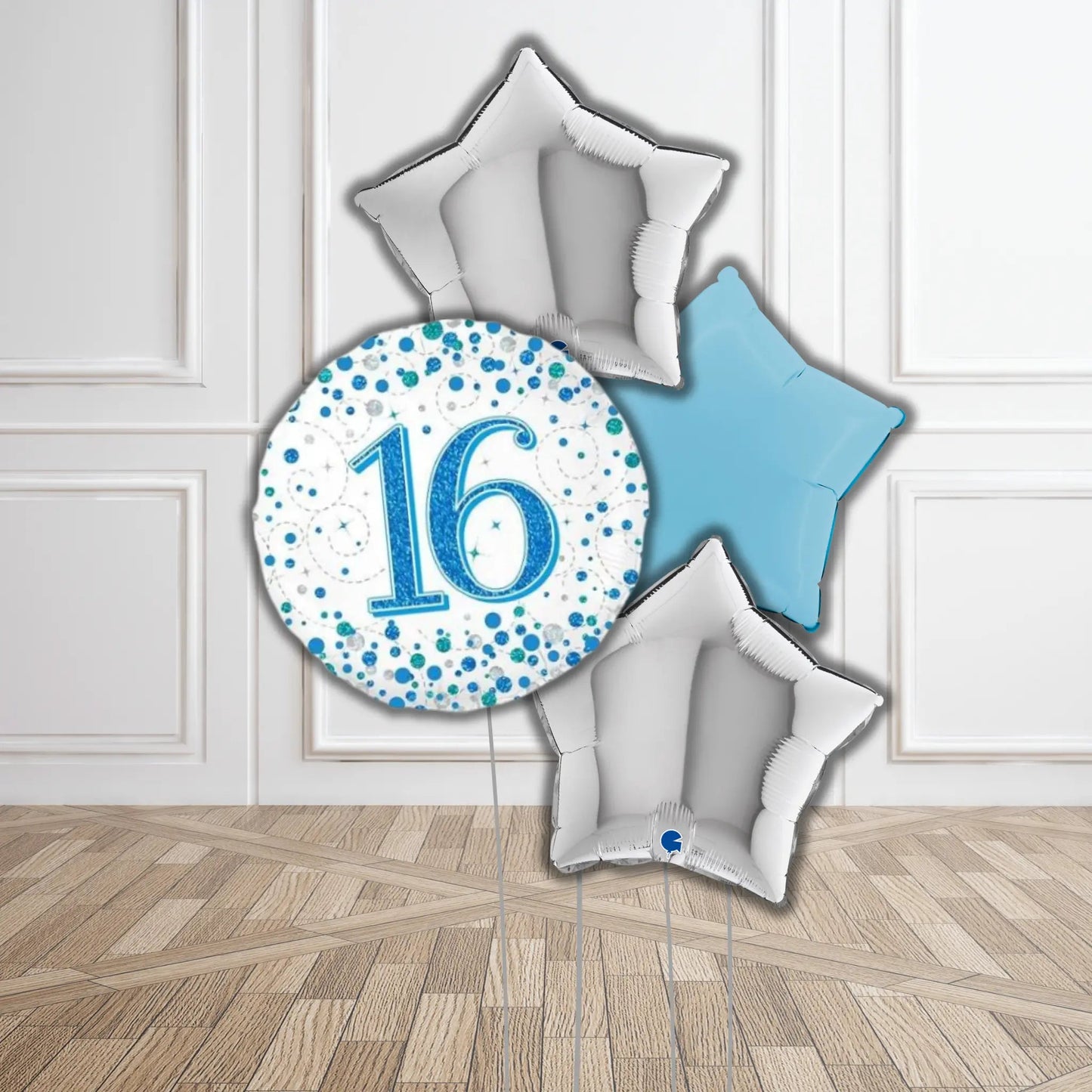 Blue & Silver Happy Birthday Balloon Bouquet | The Party Hut