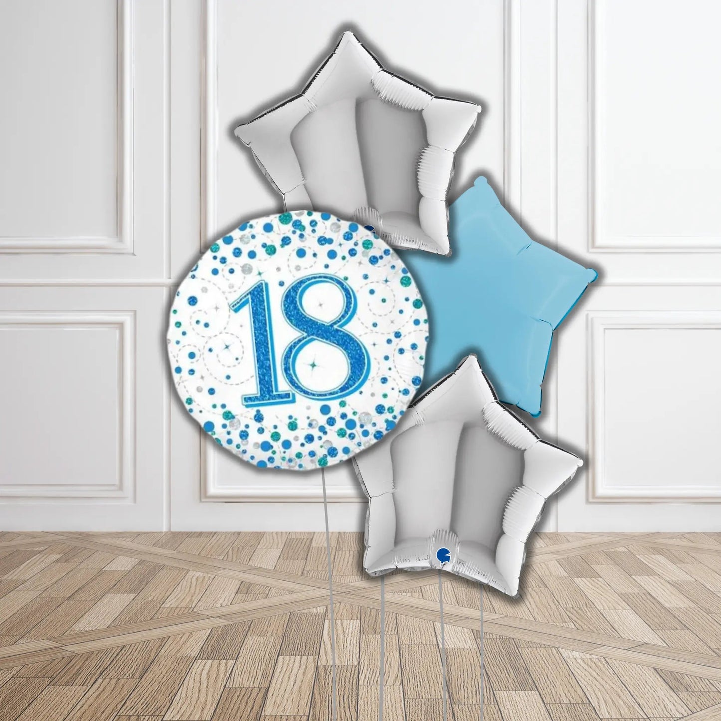 Blue & Silver Happy Birthday Balloon Bouquet | The Party Hut