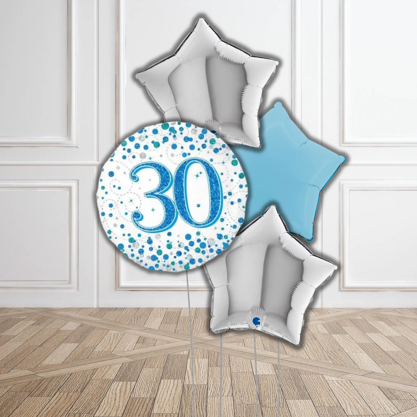 Blue & Silver Happy Birthday Balloon Bouquet | The Party Hut