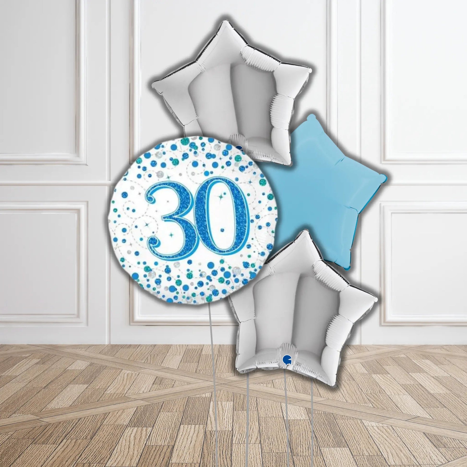 Blue & Silver Happy Birthday Balloon Bouquet