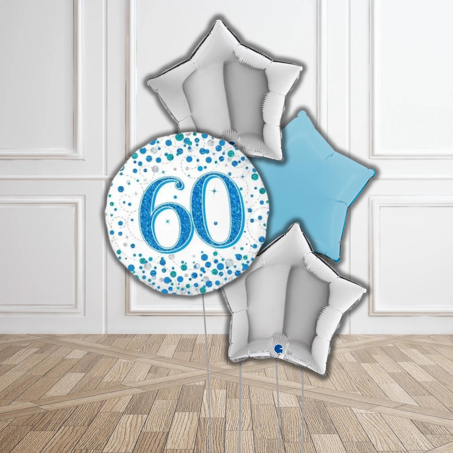 Blue & Silver Happy Birthday Balloon Bouquet | The Party Hut