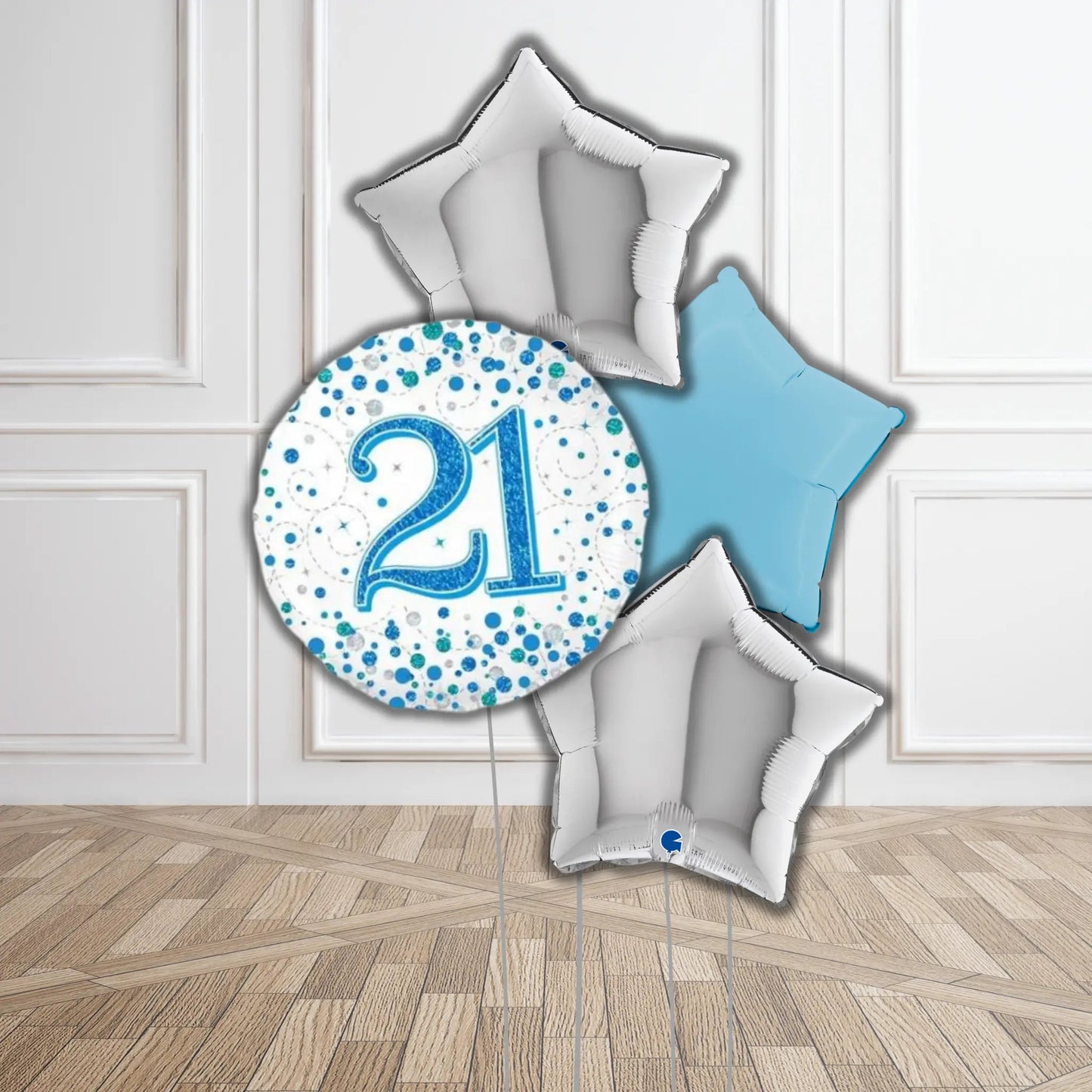 Blue & Silver Happy Birthday Balloon Bouquet | The Party Hut