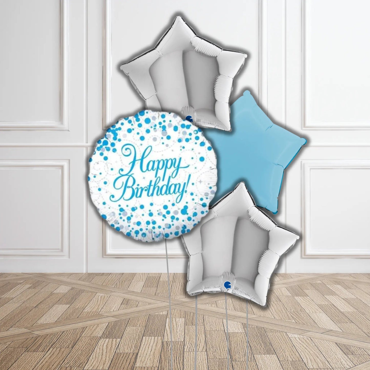 Blue & Silver Happy Birthday Balloon Bouquet | The Party Hut