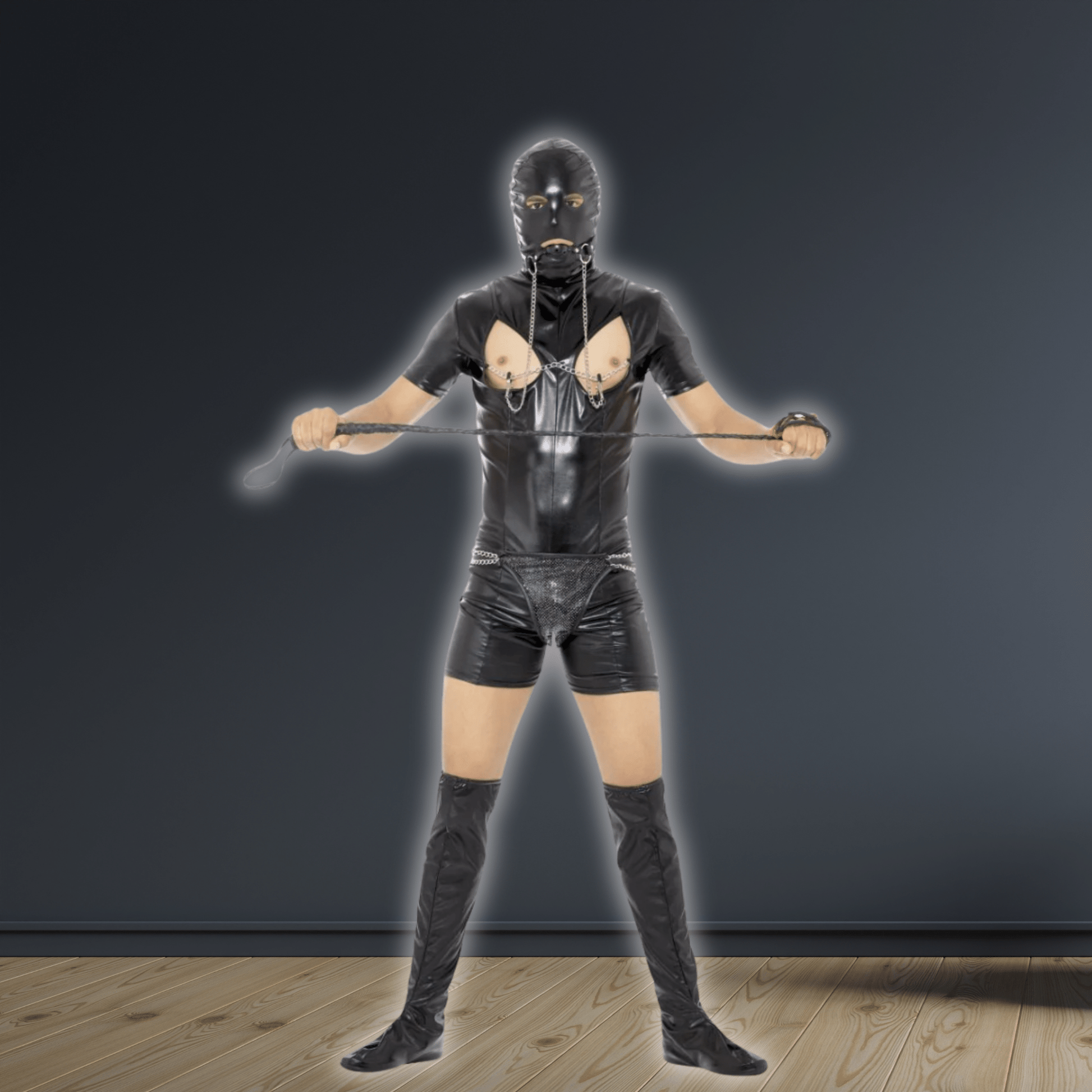 Bondage Gimp Costume – Complete Black Bodysuit with Accessories