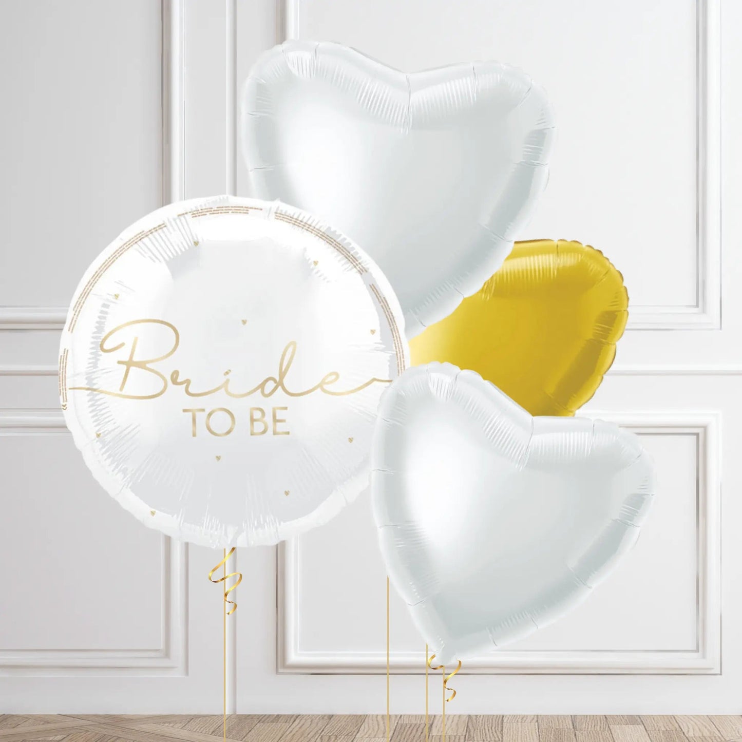 Bride to Be Balloon Bouquet - Elegant Gold & White Hearts | The Party Hut