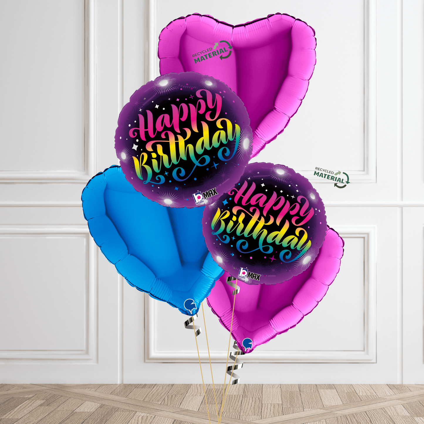 Bright & Festive "Happy Birthday" Balloon Bouquet – Rainbow Gradient with Purple & Blue Accents | The Party Hut