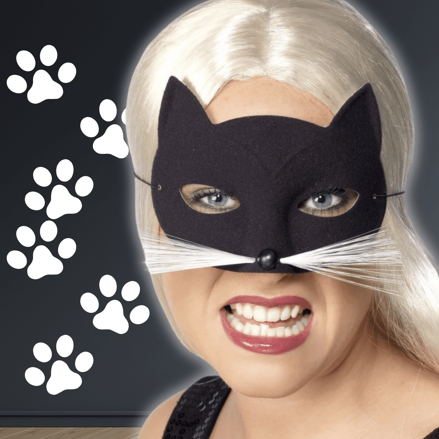 Cat Eyemask, Black, with Nose and Whiskers | The Party Hut