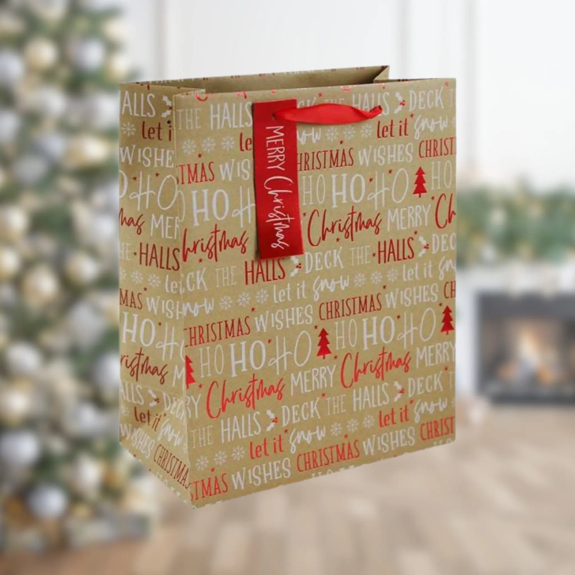 'Deck the Halls' Kraft Text Large Gift Bag