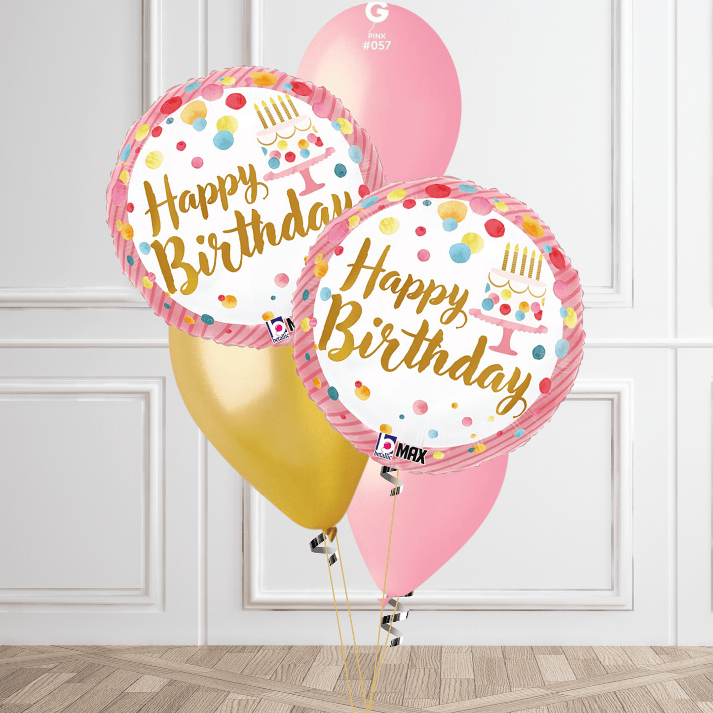 Delightful Birthday Cake Balloon Bouquet – Pink & Gold | The Party Hut