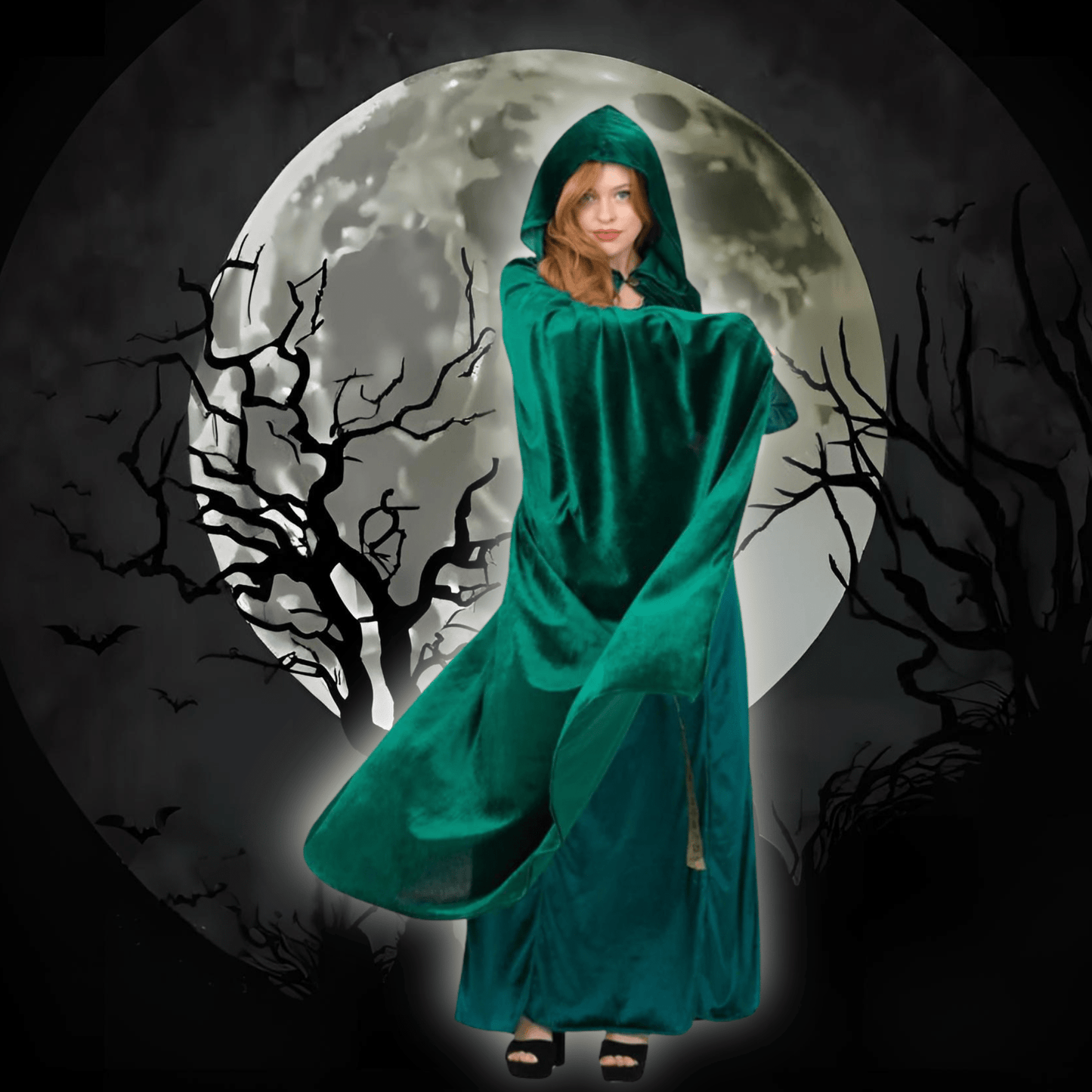 Deluxe Emerald Green Cloak - Enchantment of the Night | The Party Hut