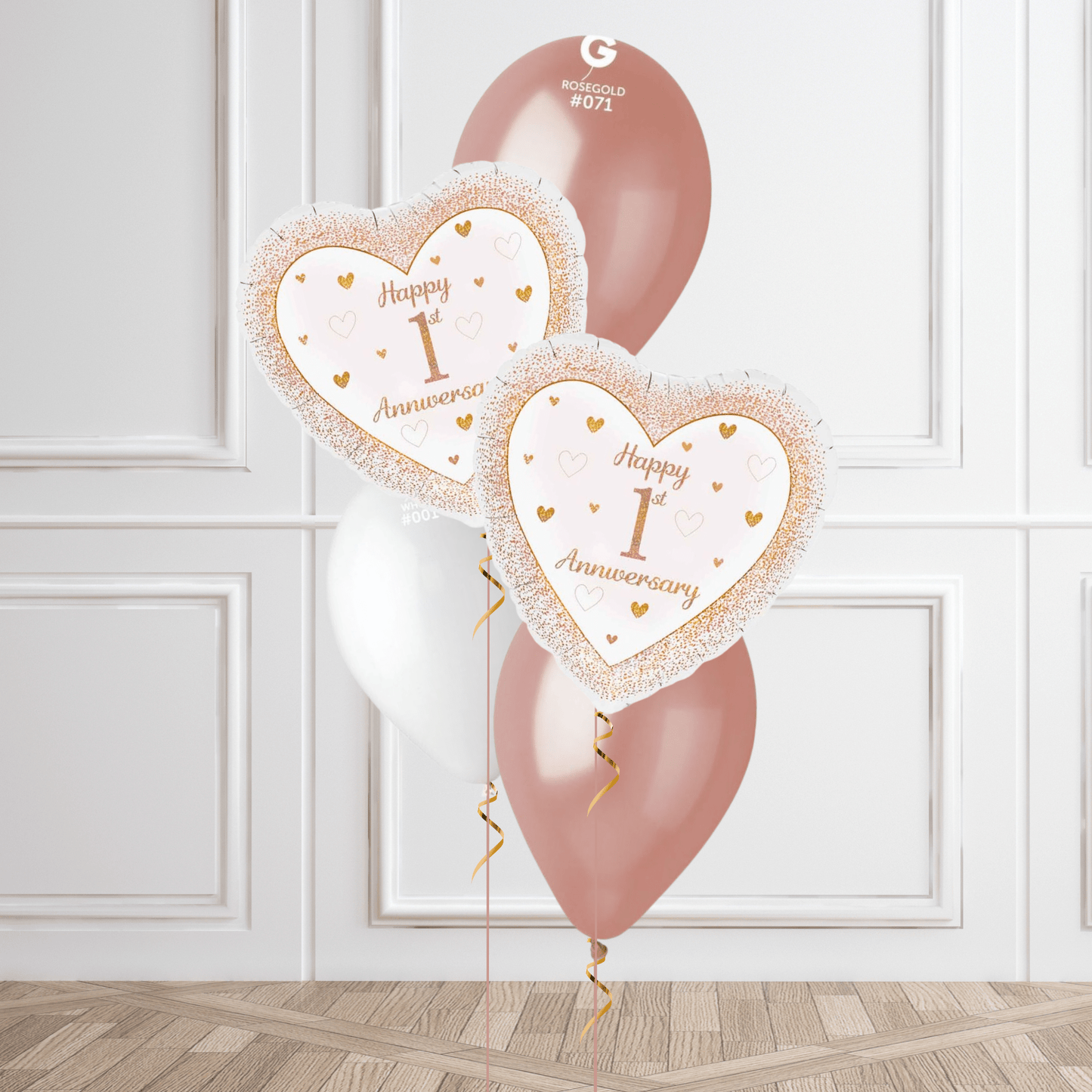 Elegant 1st Anniversary Helium Balloon Bouquet – Rose Gold & White Design | The Party Hut