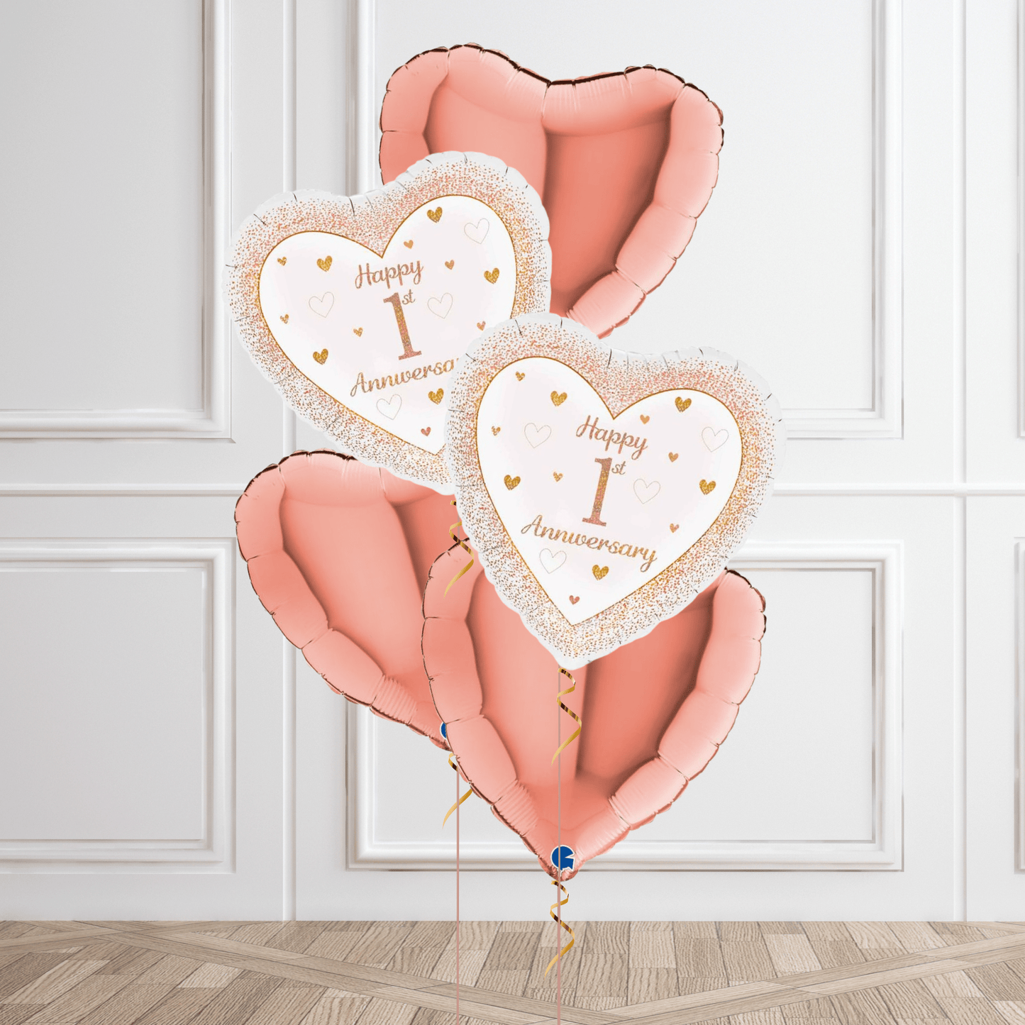 Elegant 1st Anniversary Helium Balloon Bouquet – Rose Gold & White Design | The Party Hut