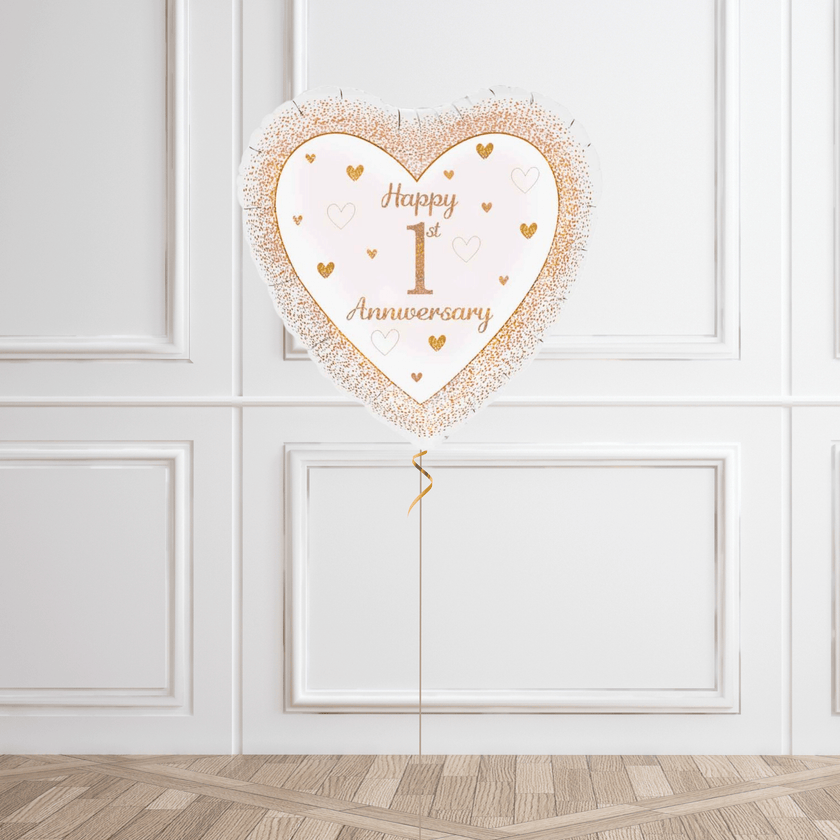 Elegant 1st Anniversary Helium Balloon Bouquet – Rose Gold & White Design