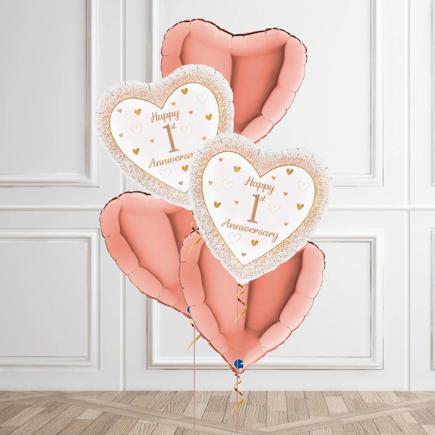 Elegant 1st Anniversary Helium Balloon Bouquet – Rose Gold & White Design | The Party Hut