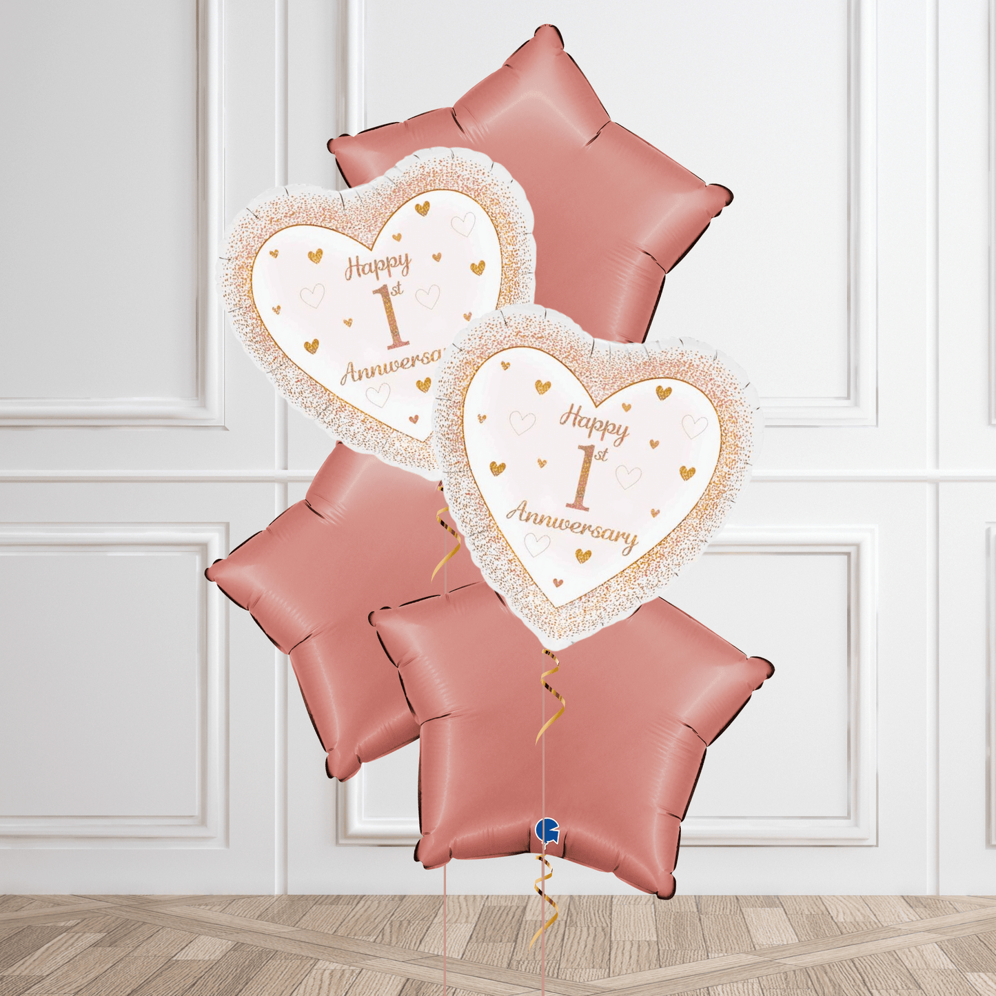 Elegant 1st Anniversary Helium Balloon Bouquet – Rose Gold & White Design | The Party Hut