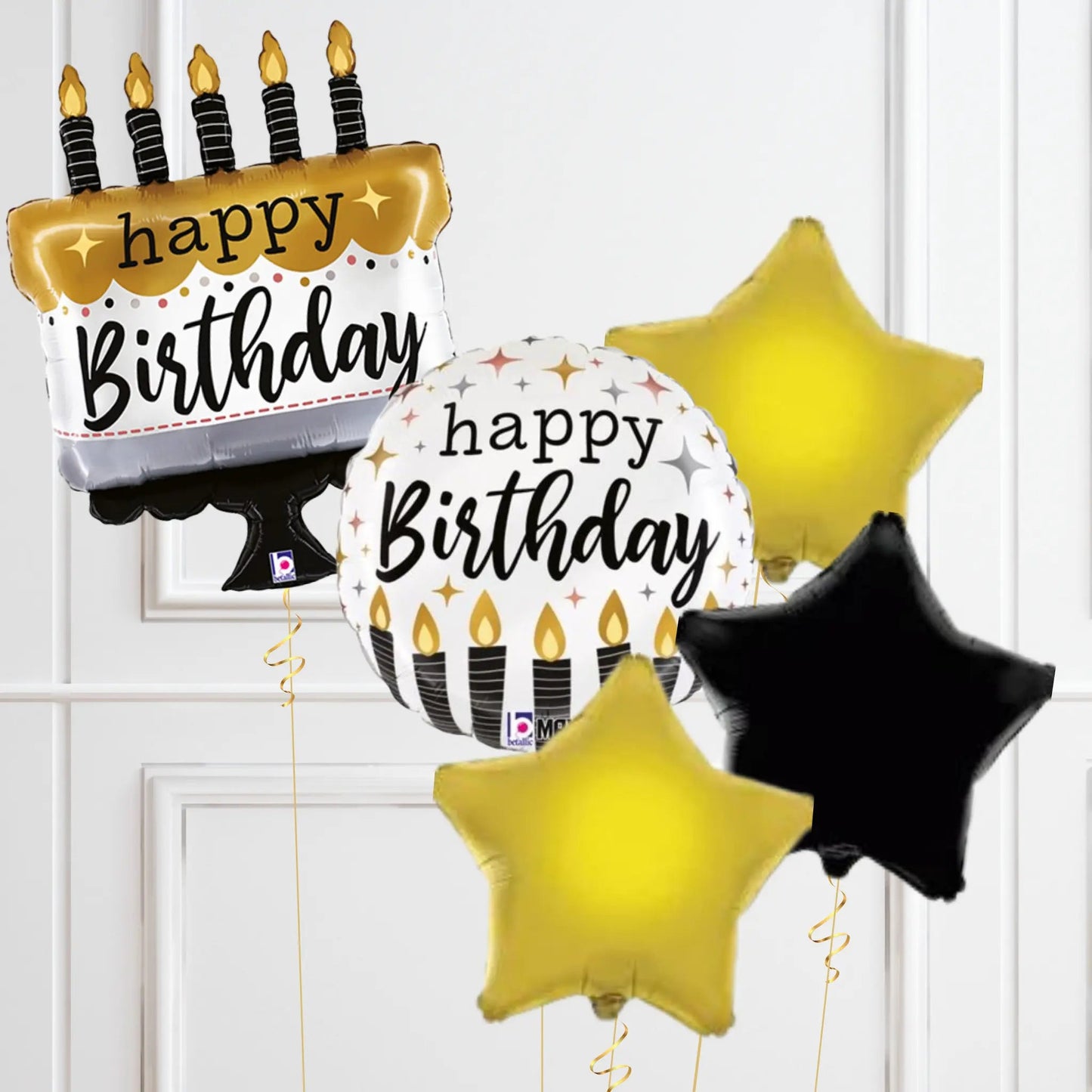 Elegant Birthday Balloon Bundle - Gold, Black & White Themed Foil Set | The Party Hut