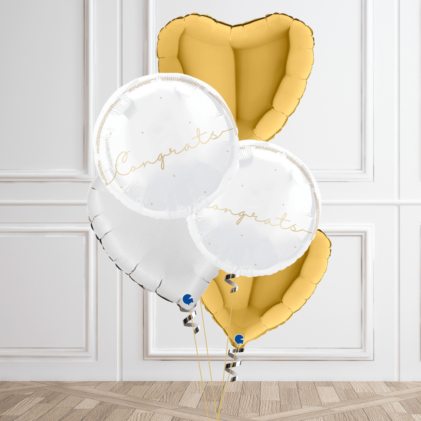 Elegant "Congrats" Balloon Bouquet – Gold & White Celebration Set | The Party Hut