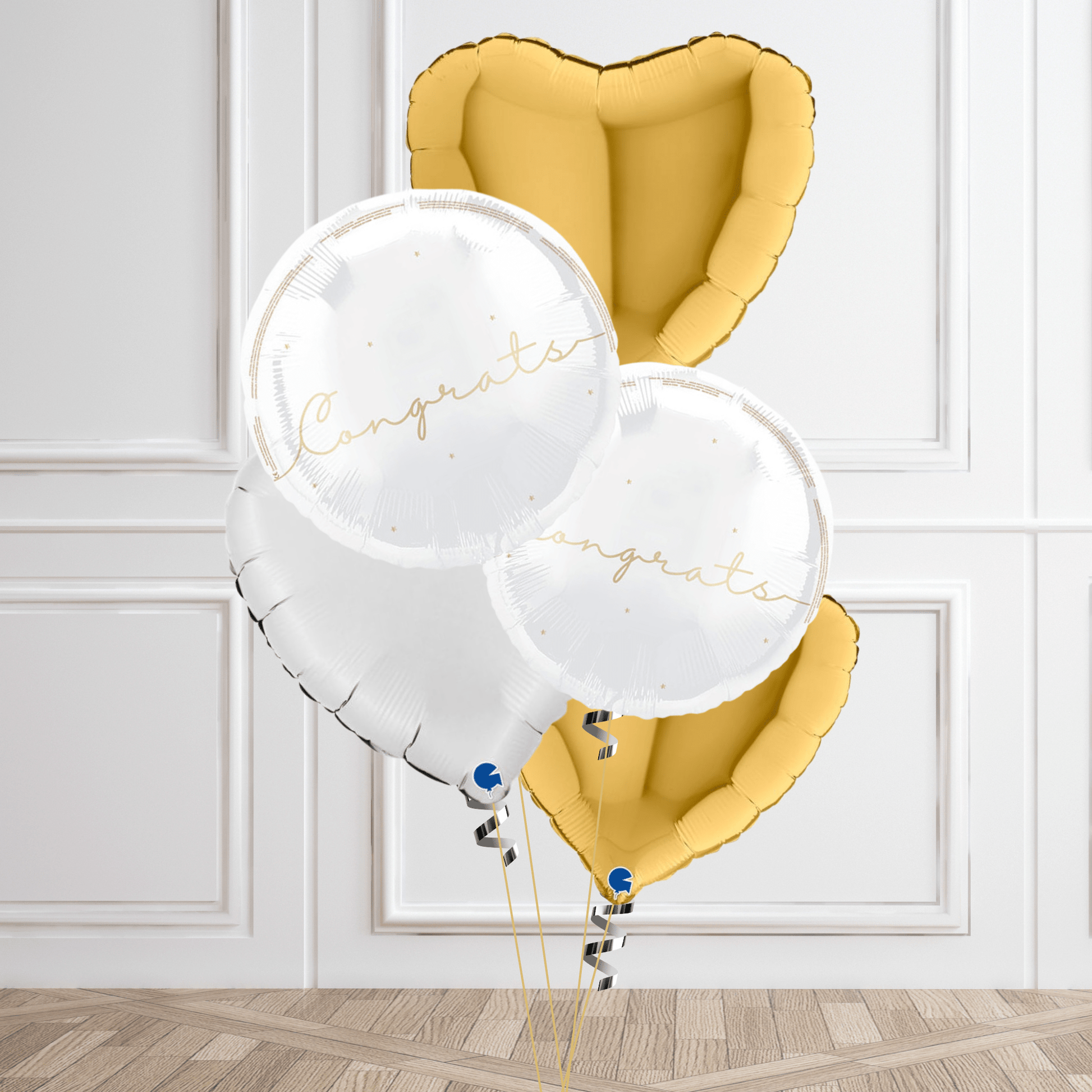 Elegant "Congrats" Balloon Bouquet – Gold & White Celebration Set