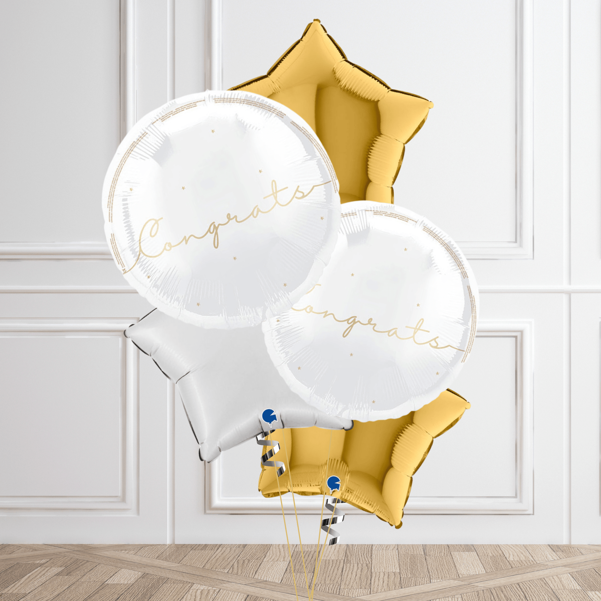 Elegant "Congrats" Balloon Bouquet – Gold & White Celebration Set