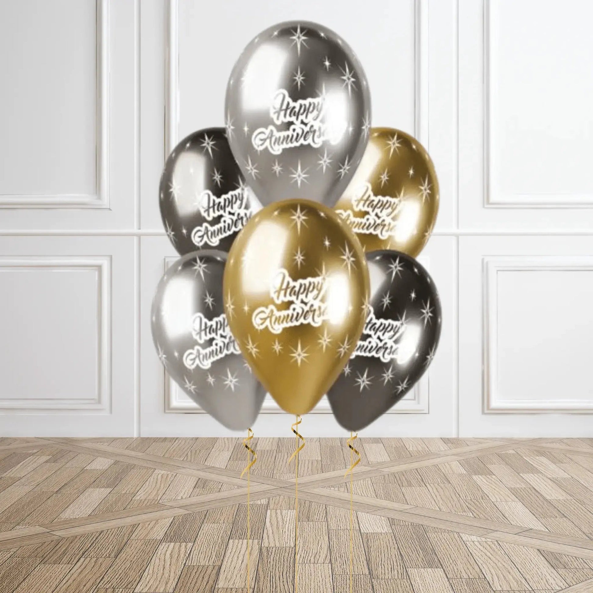 Elegant “Happy Anniversary” Metallic Balloons – Pack of 6 Latex Balloons