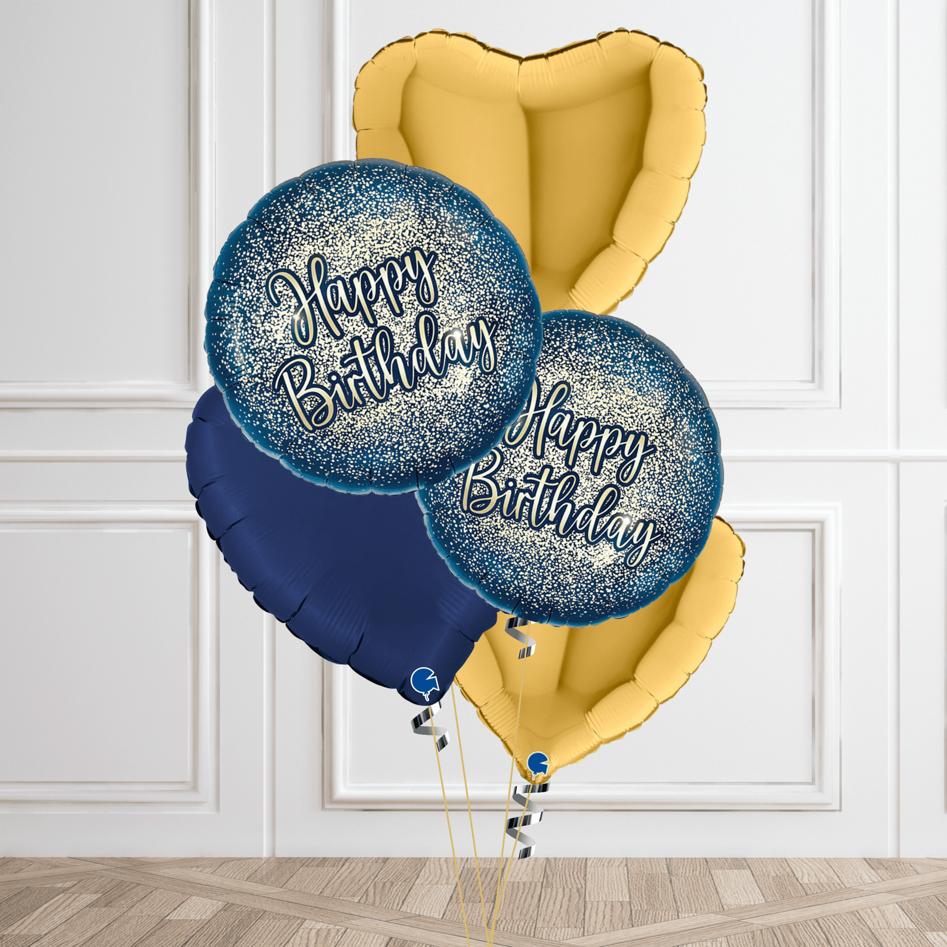 Elegant Navy and Gold Happy Birthday Balloon Bouquet