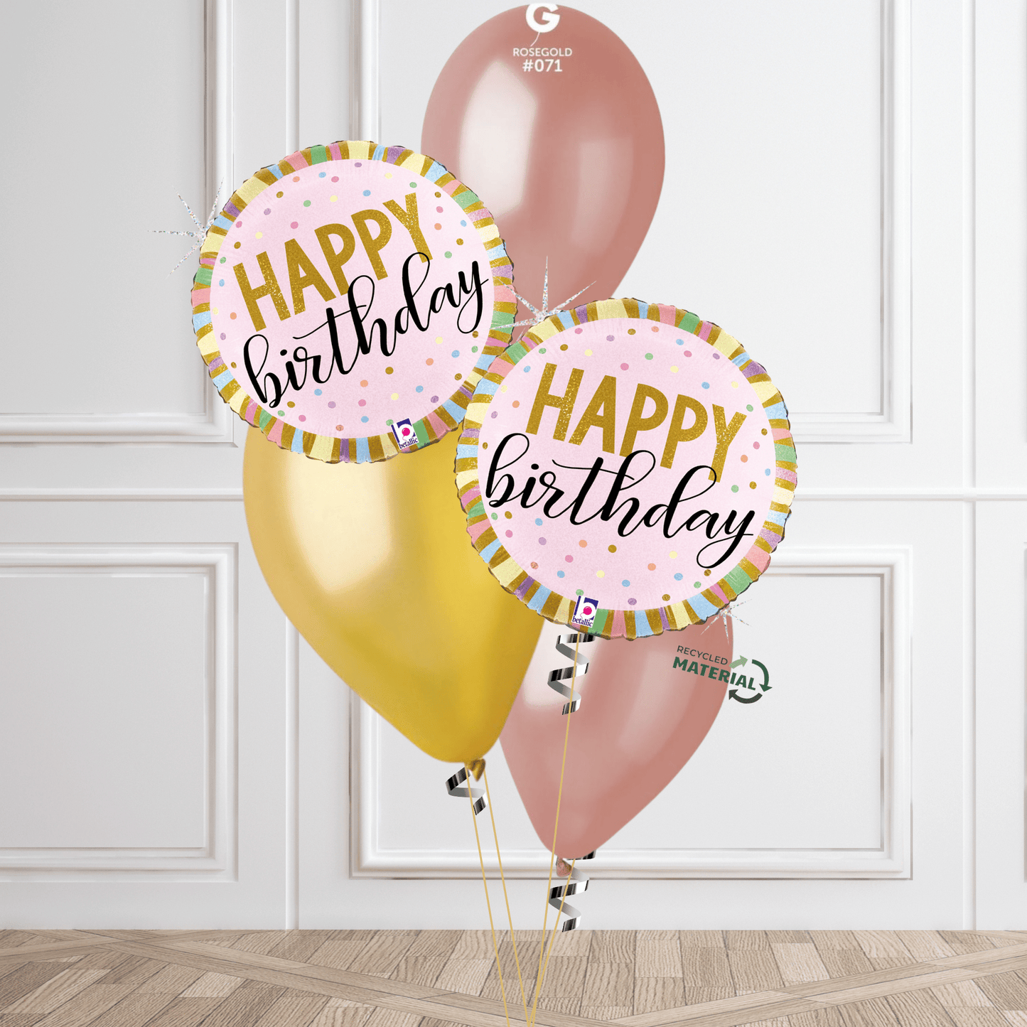 Elegant Pink & Gold "Happy Birthday" Balloon Bouquet – Eco - Friendly Celebration Decor | The Party Hut