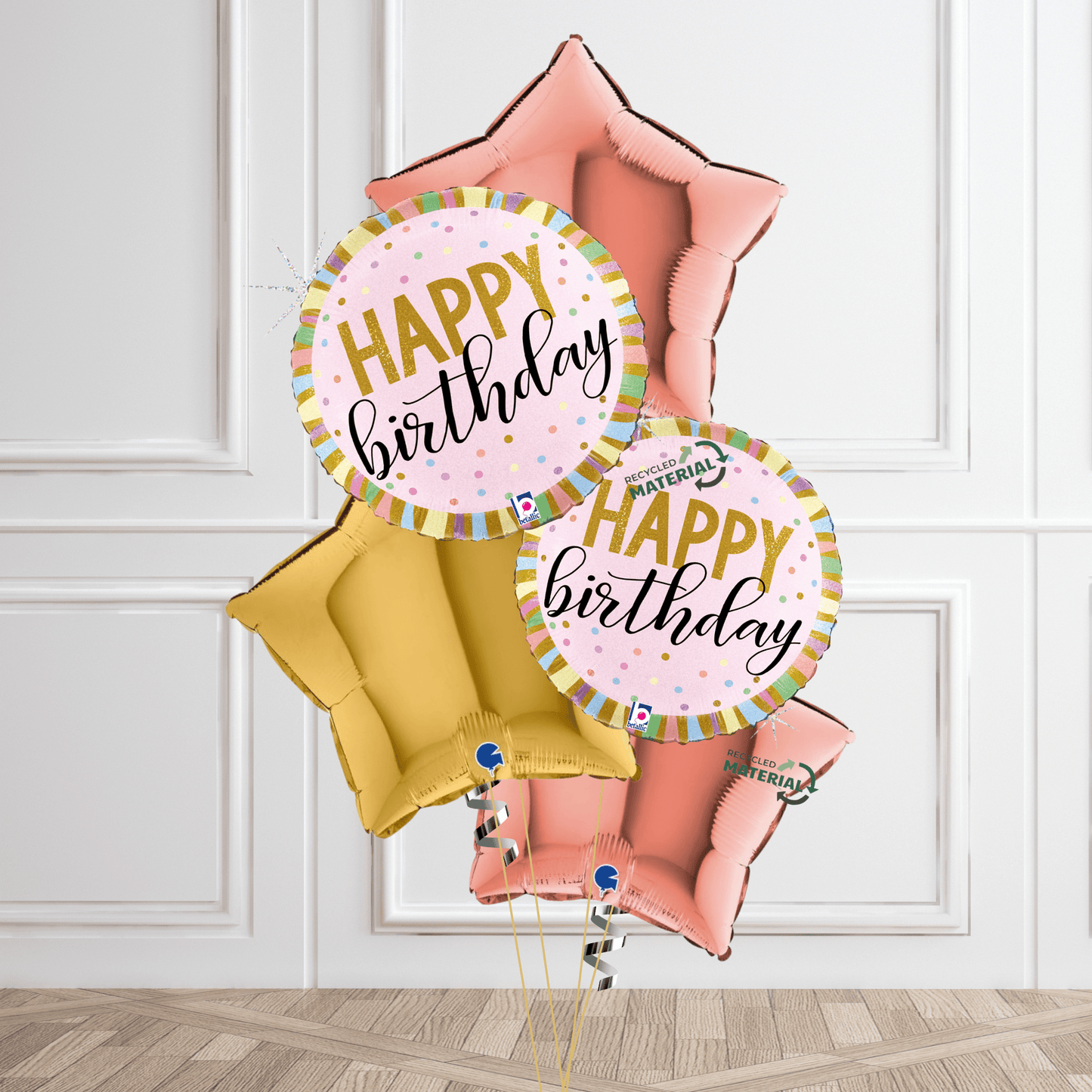 Elegant Pink & Gold "Happy Birthday" Balloon Bouquet – Eco - Friendly Celebration Decor | The Party Hut