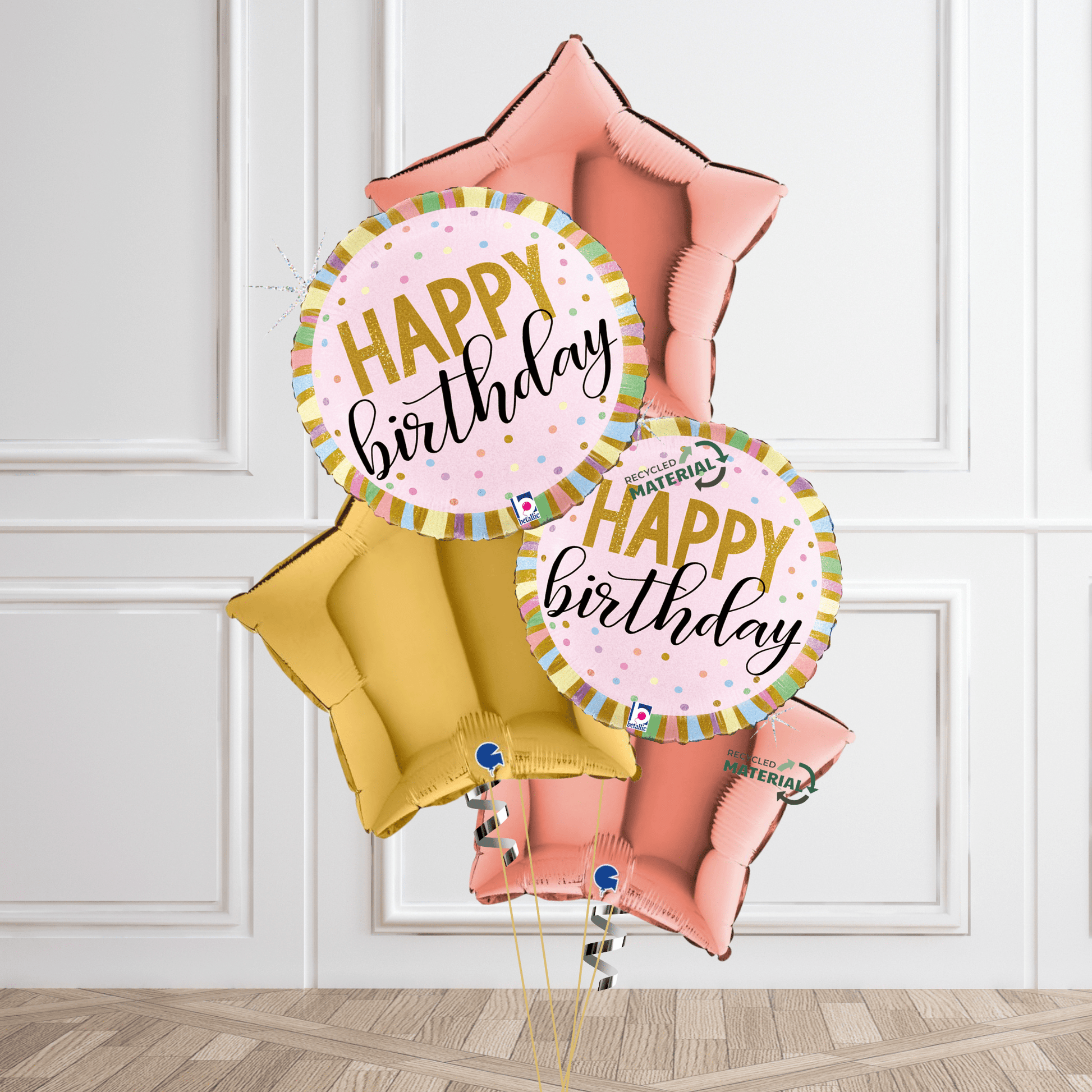 Elegant Pink & Gold "Happy Birthday" Balloon Bouquet – Eco-Friendly Celebration Decor