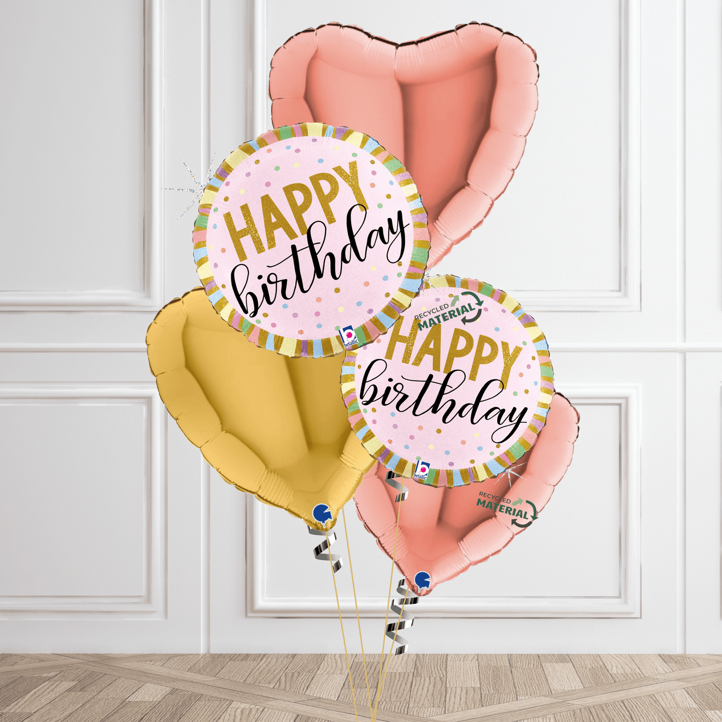 Elegant Pink & Gold "Happy Birthday" Balloon Bouquet – Eco - Friendly Celebration Decor | The Party Hut