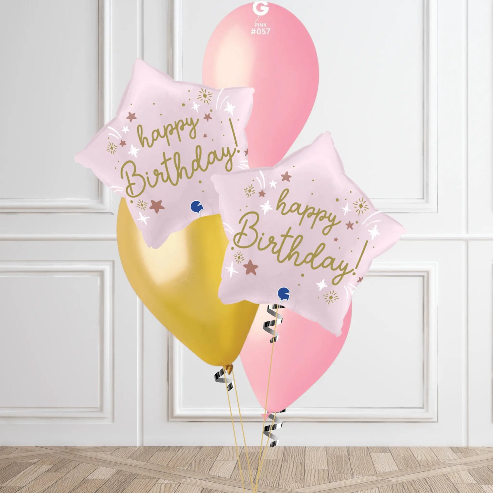 Elegant Starry "Happy Birthday" Balloon Bouquet – Pink & Gold Celebration