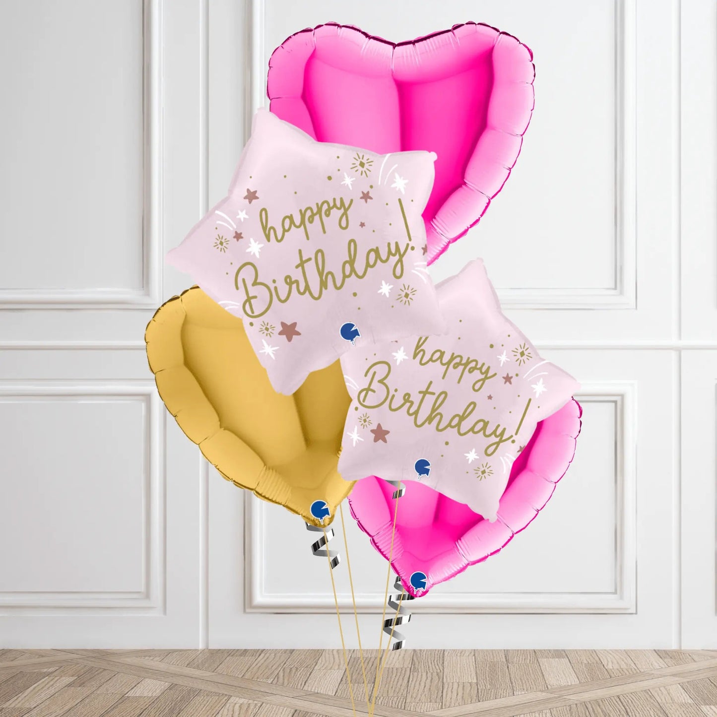 Elegant Starry "Happy Birthday" Balloon Bouquet – Pink & Gold Celebration | The Party Hut