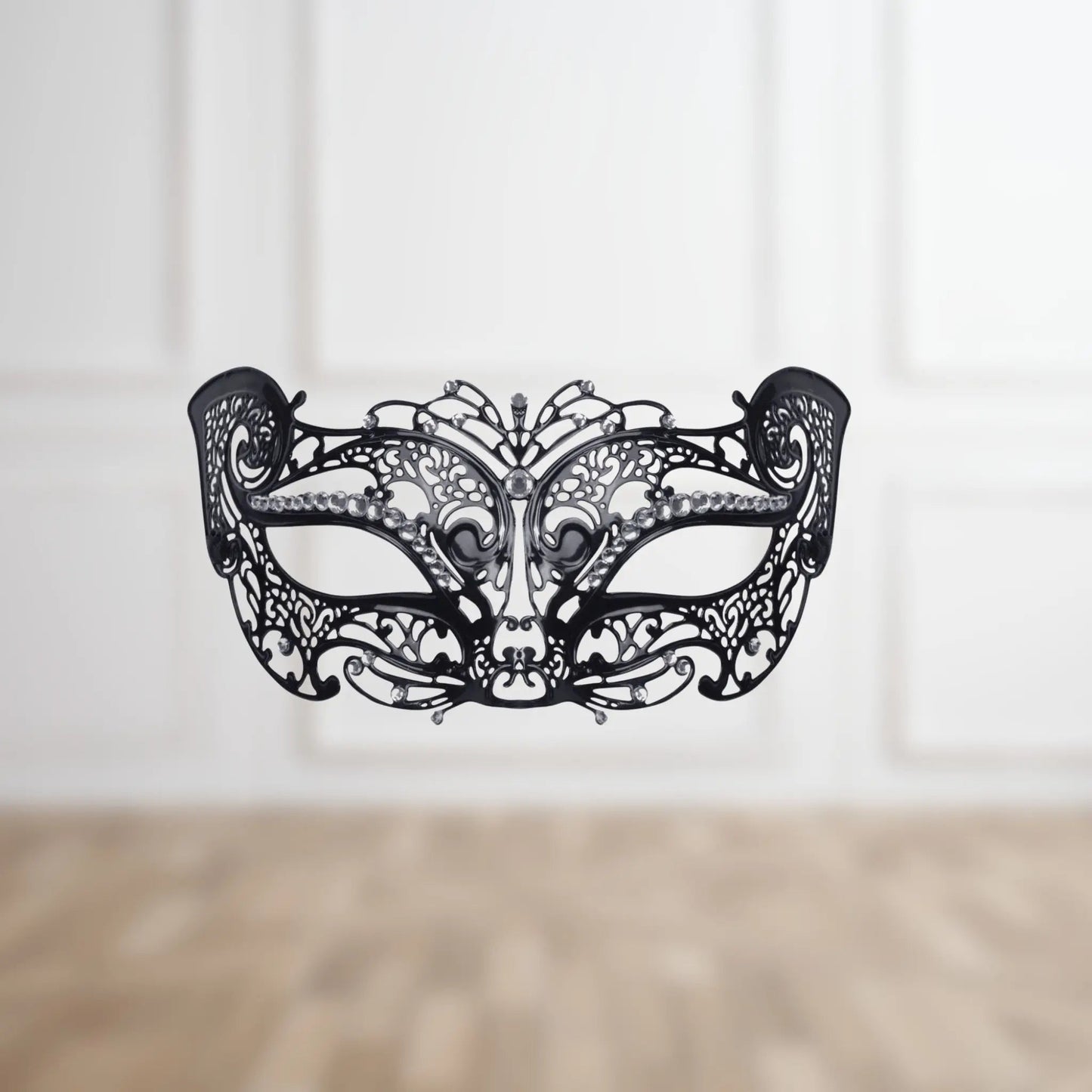 Filigree Cat Mask with Stone – Elegant Metal Masquerade Accessory | The Party Hut