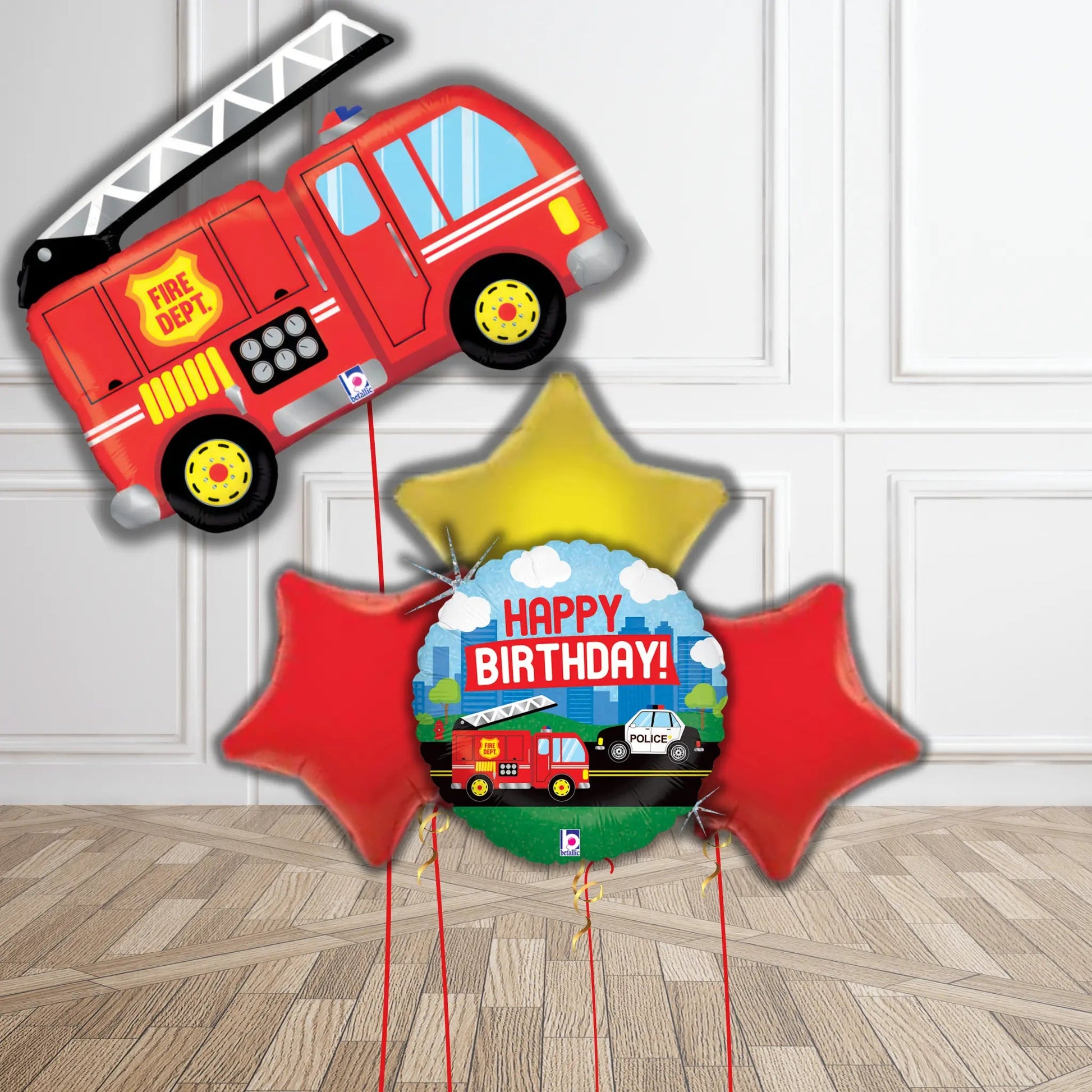 Fire Truck Birthday Balloon Bouquet Set