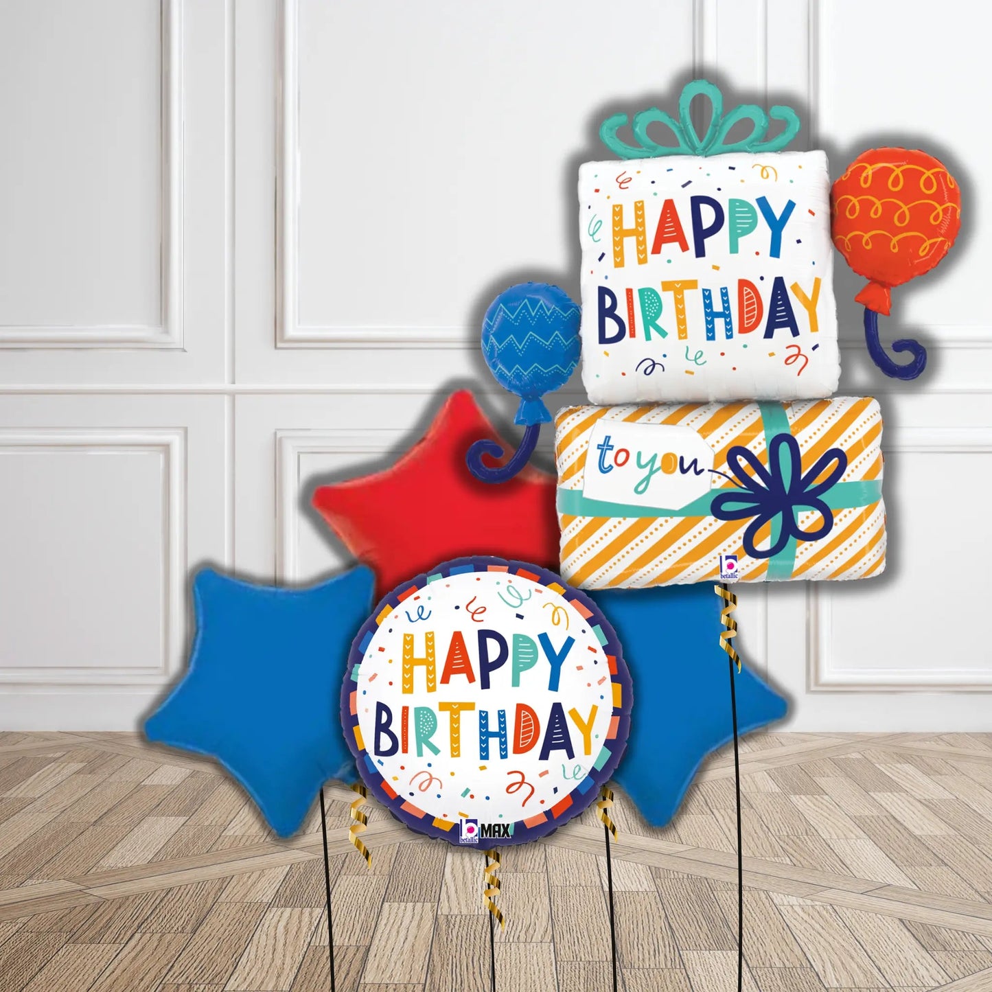 Gift Box Happy Birthday Balloon Bouquet | The Party Hut