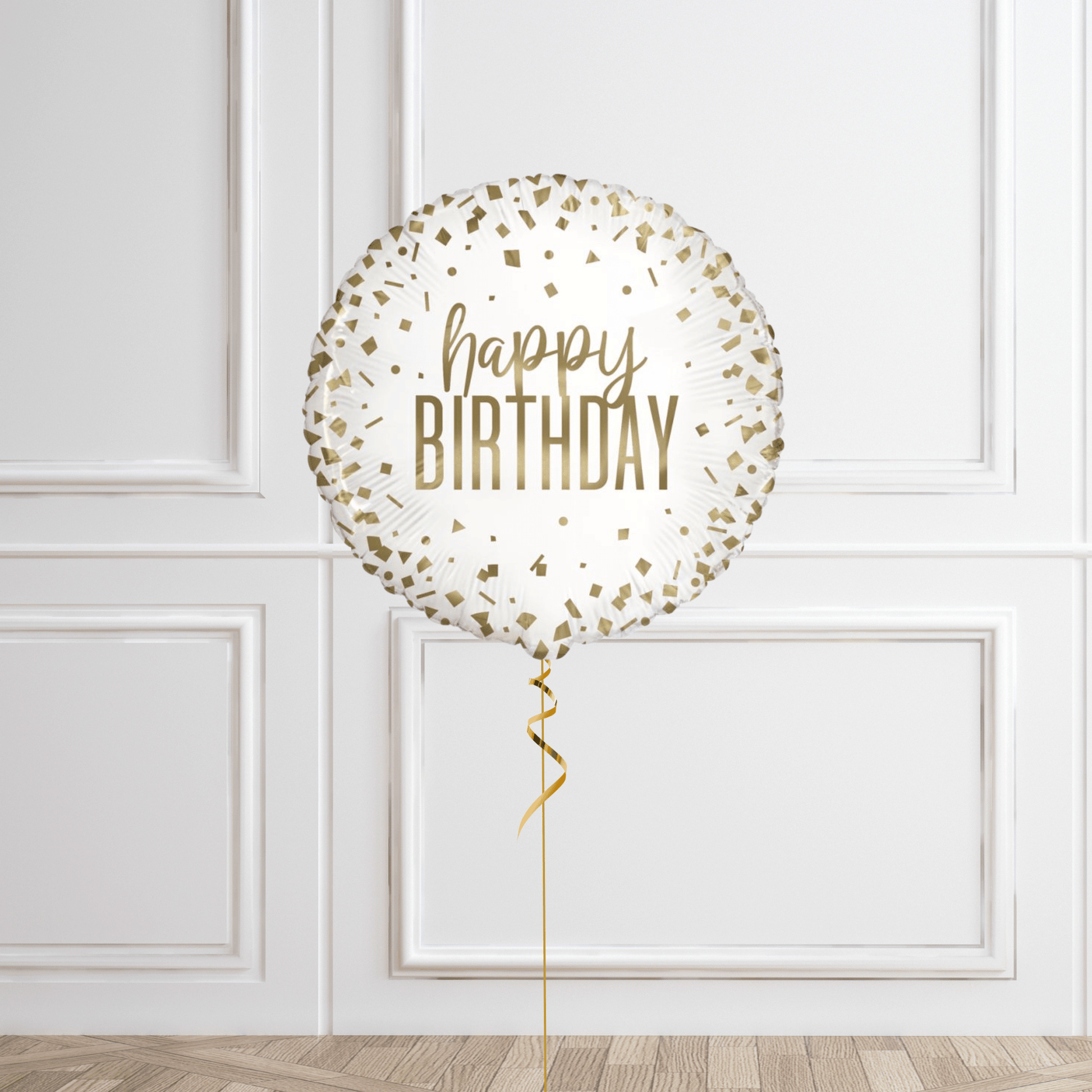 Gold Confetti Birthday Helium Balloon – Elegant Party Decoration